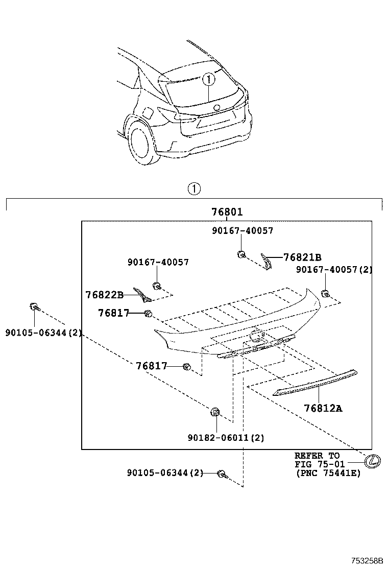 Toyota 76801-48440-B2 GARNISH SUB-ASSY, BACK DOOR, OUTSIDE