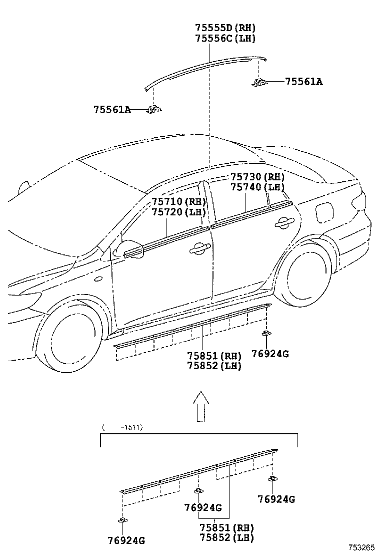 75851-02102 MOULDING, ROCKER PANEL, RH product image