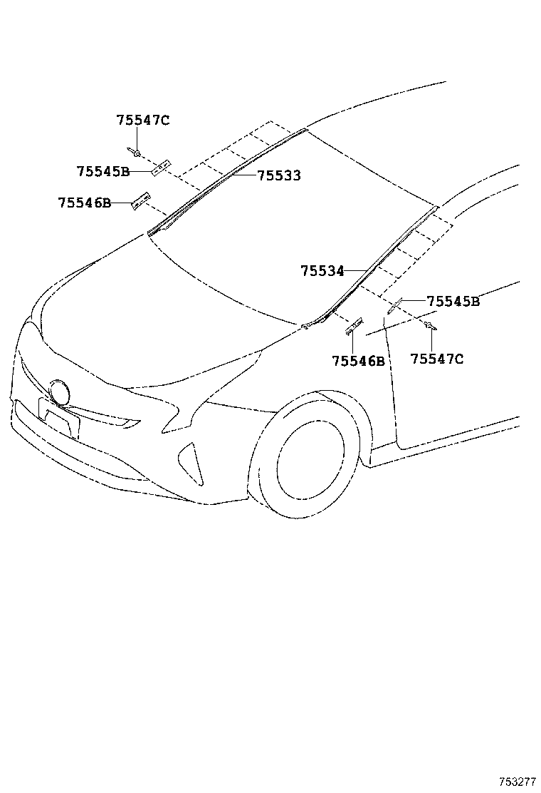 75545-30170 CLIP, WINDSHIELD OUTSIDE MOULDING, NO.1 product image