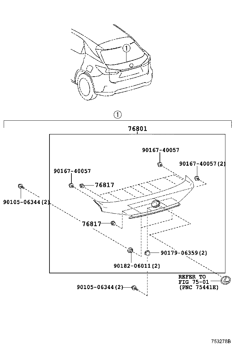 Toyota 76801-0E290-B2 GARNISH SUB-ASSY, BACK DOOR, OUTSIDE