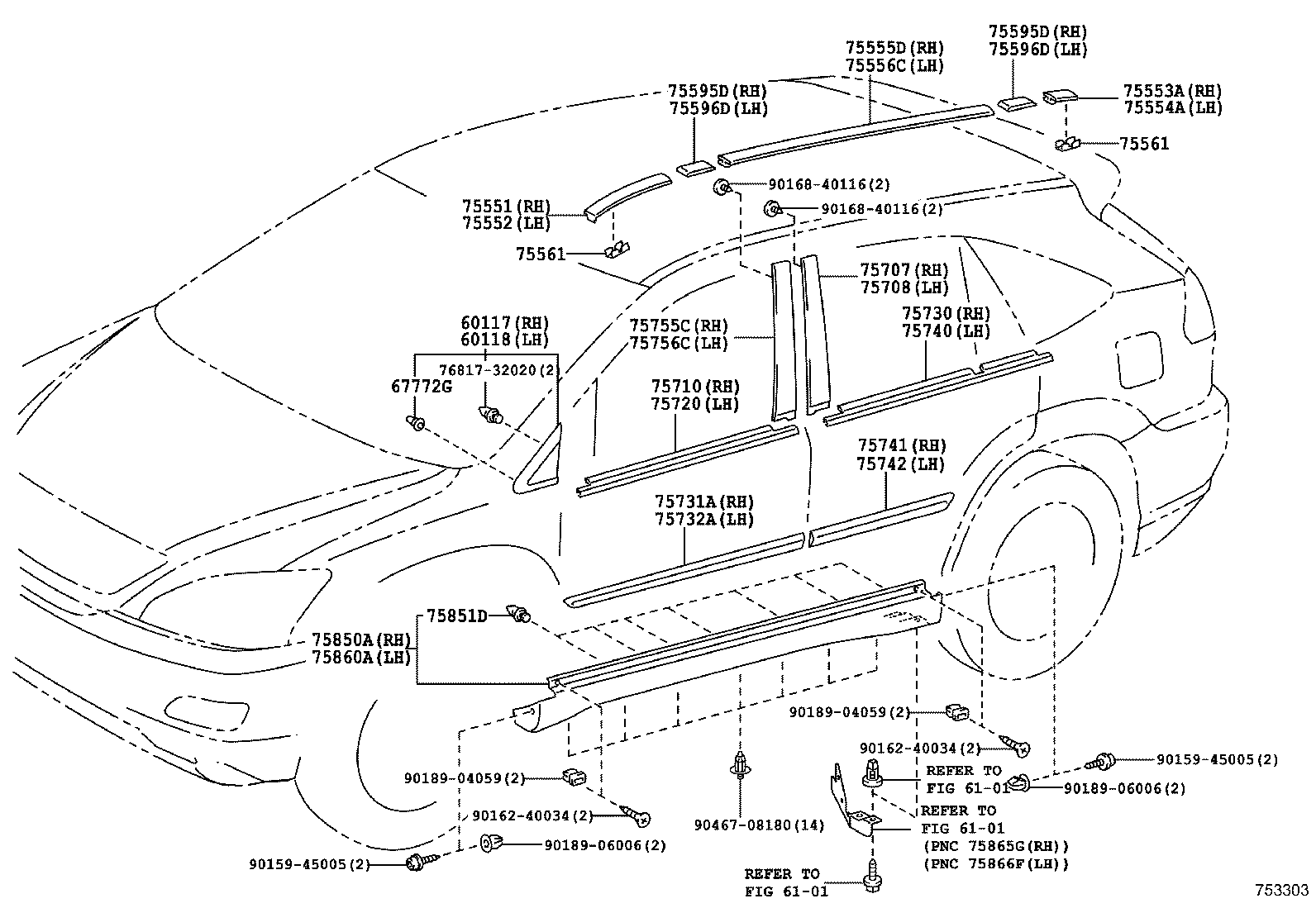 75075-48080-B0 MOULDING, REAR DOOR, OUTSIDE RH product image