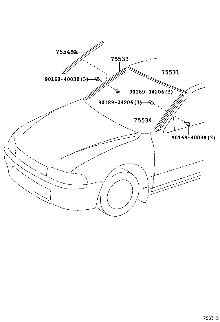 75534-12440 MOULDING, WINDSHIELD, OUTSIDE LH product image