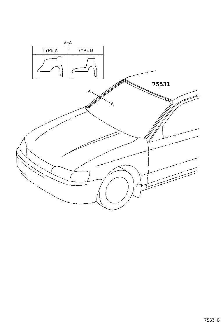 75534-12440 MOULDING, WINDSHIELD, OUTSIDE LH product image