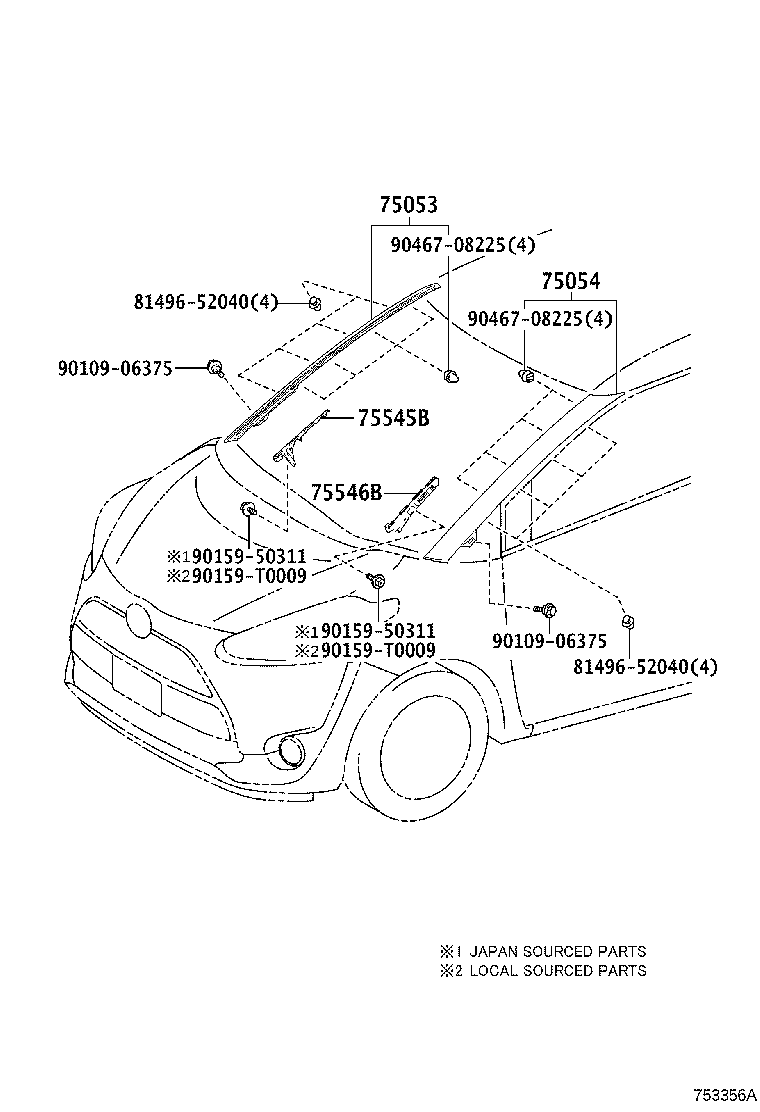 75546-0D010 CLIP, WINDSHIELD OUTSIDE MOULDING, NO.2 product image