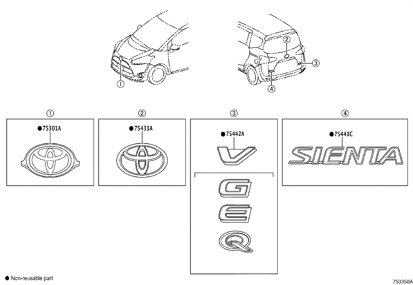 75301-0D160 EMBLEM SUB-ASSY, FRONT BUMPER product image