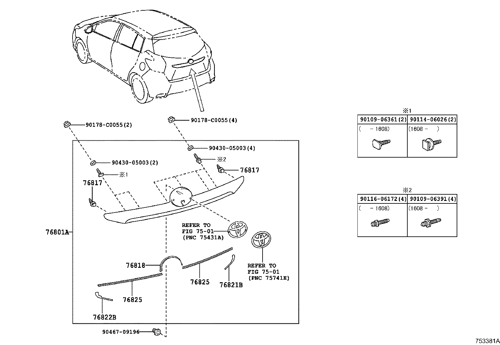 76801-0D440 GARNISH SUB-ASSY, LUGGAGE COMPARTMENT DOOR, OUTSIDE product image
