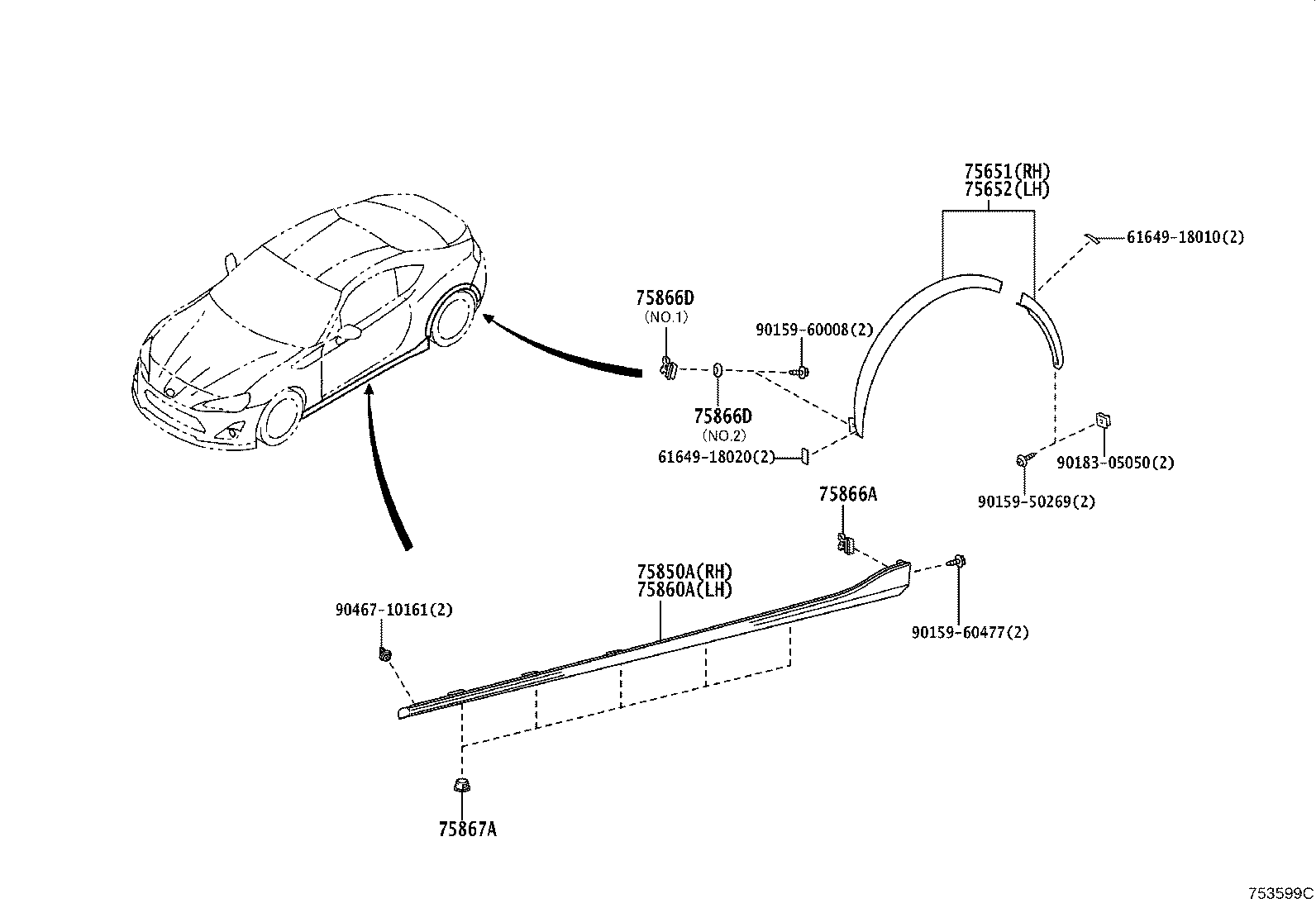 75866-18010 RETAINER, ROCKER PANEL MOULDING product image