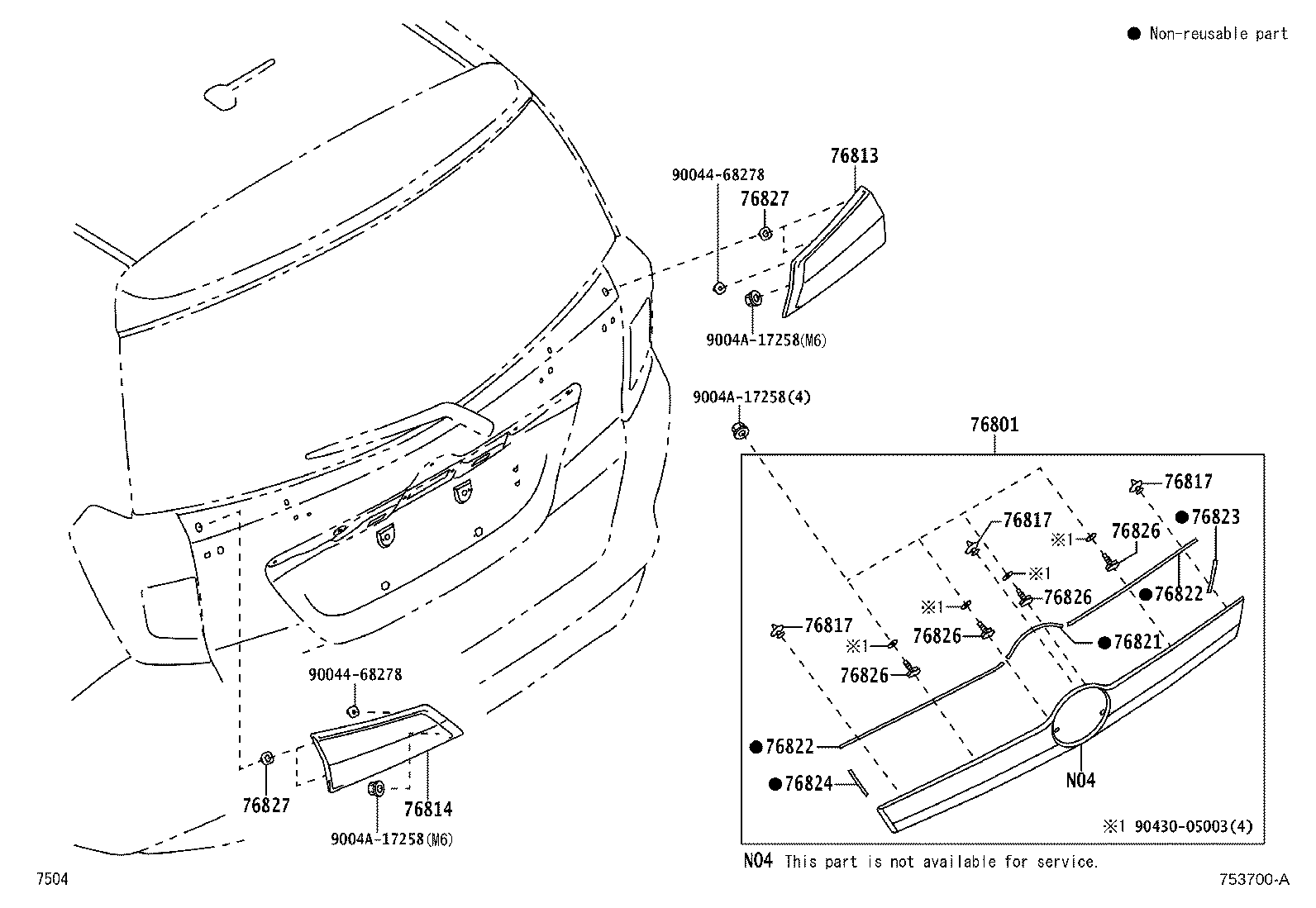 76827-BZ010 RETAINER, BACK DOOR GARNISH, NO.2 product image
