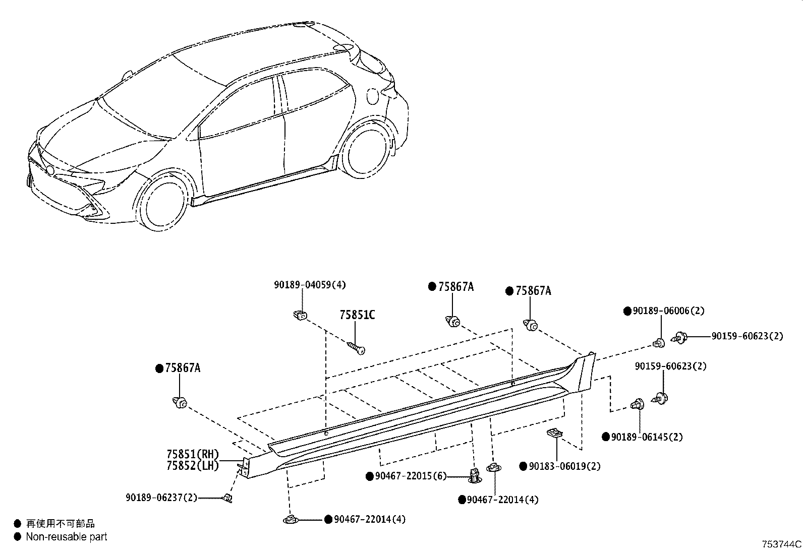 75852-YY010 MOULDING, ROCKER PANEL, LH product image