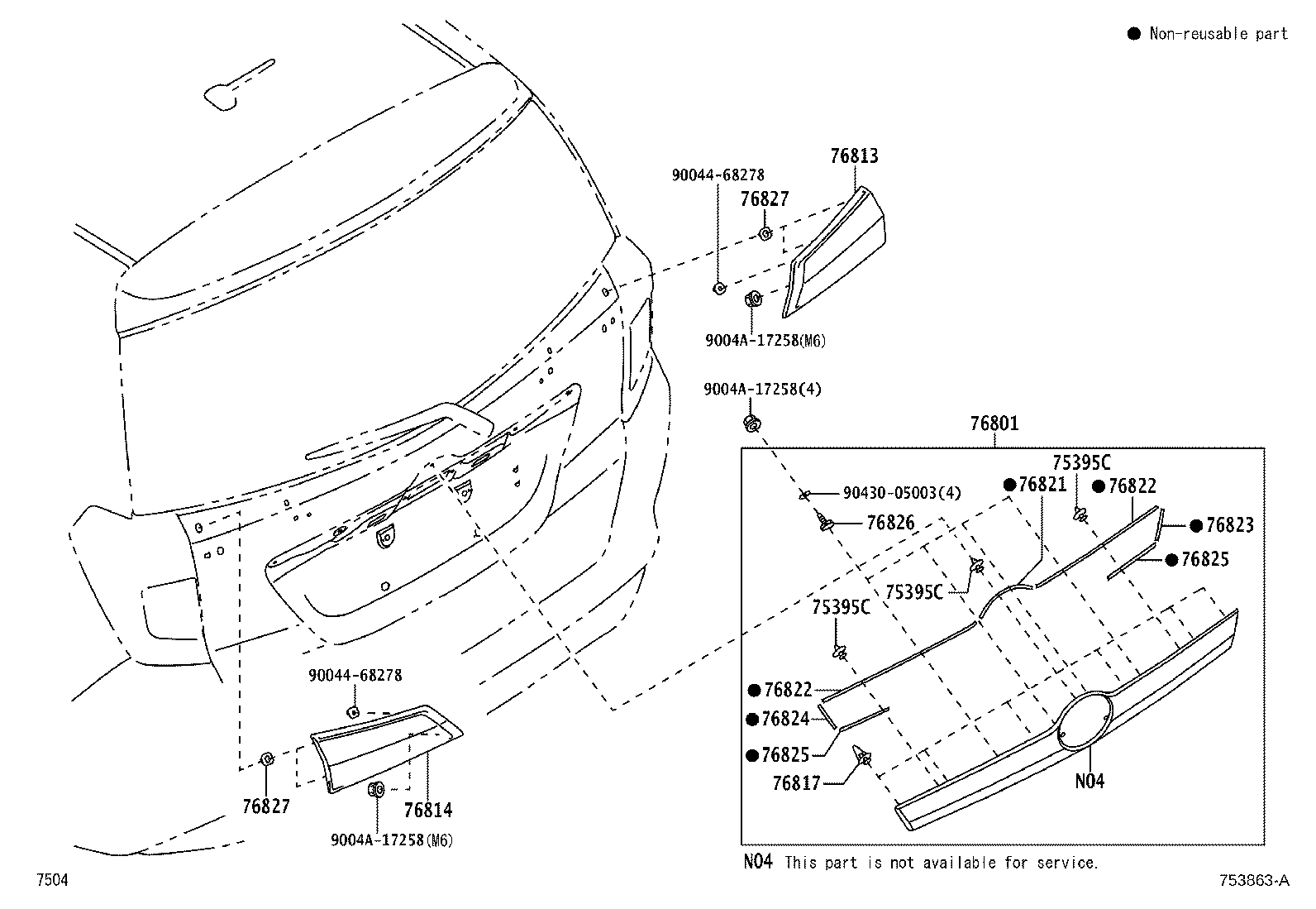 76827-BZ010 RETAINER, BACK DOOR GARNISH, NO.2 product image