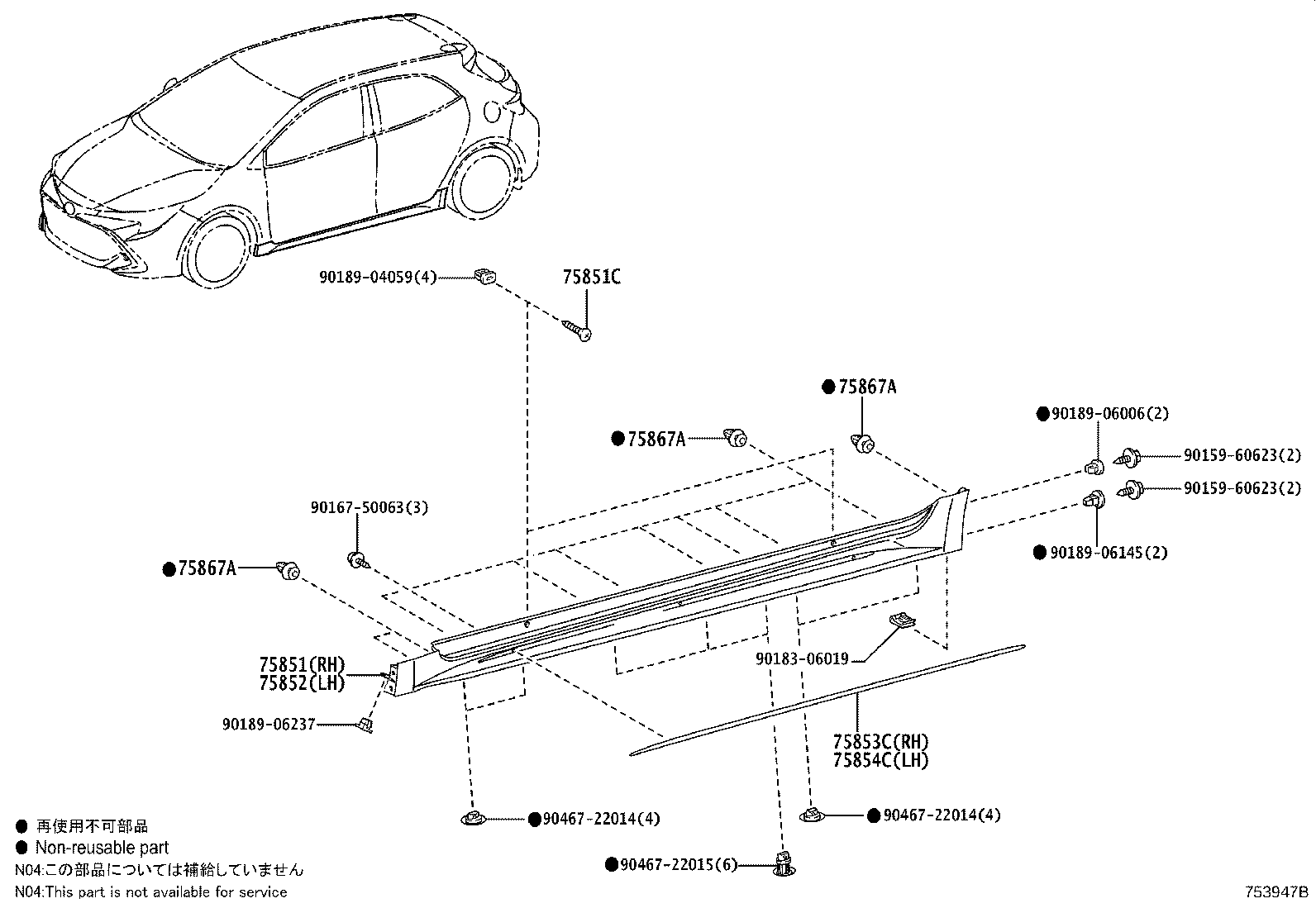 75852-YY010 MOULDING, ROCKER PANEL, LH product image