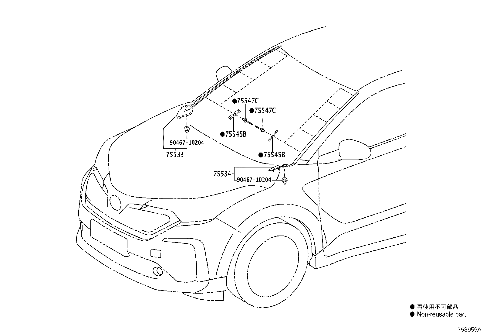 75536-F4040 MOULDING, WINDSHIELD, OUTSIDE LH product image