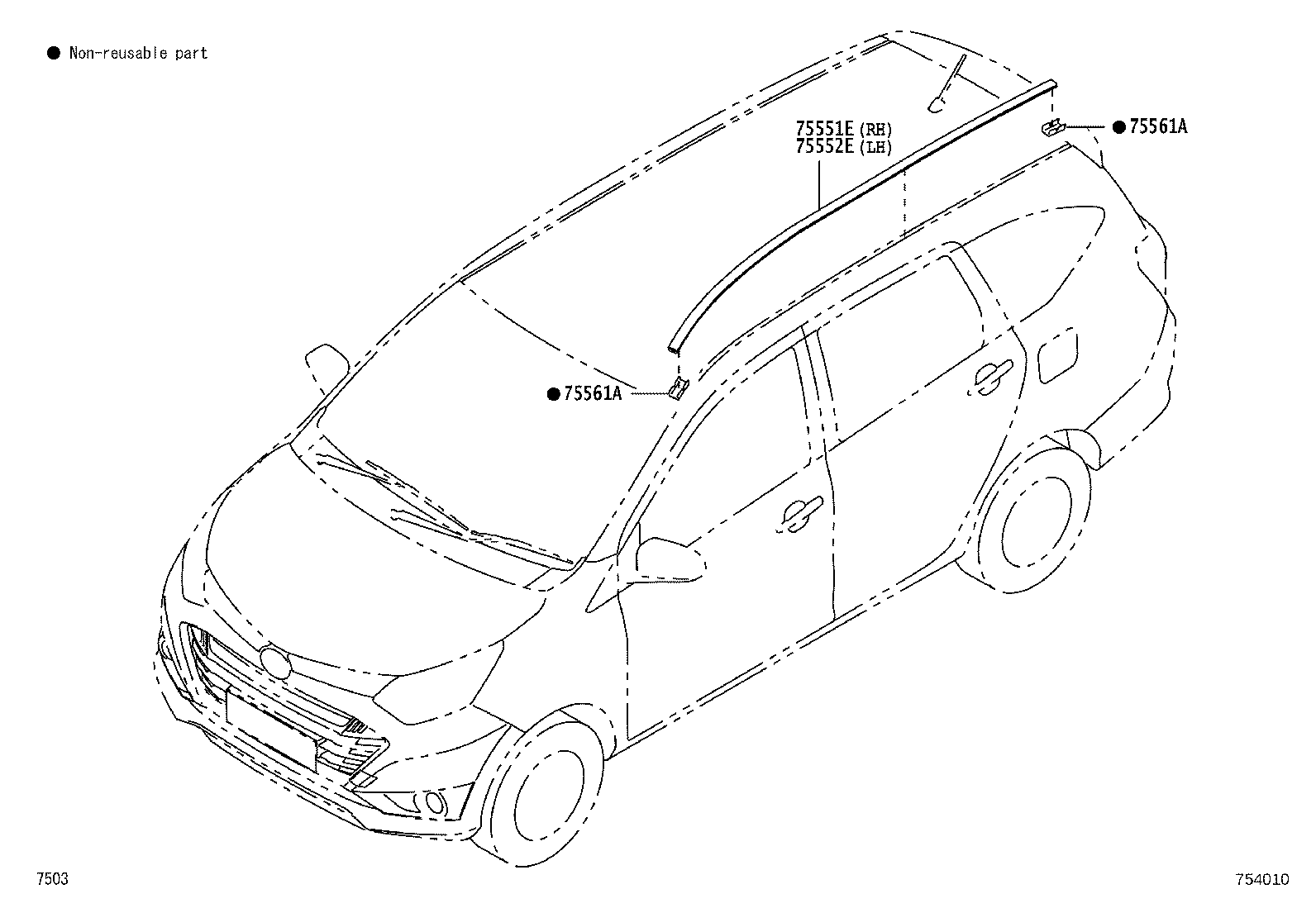 75552-BZ130 MOULDING, ROOF DRIP SIDE FINISH, LH product image