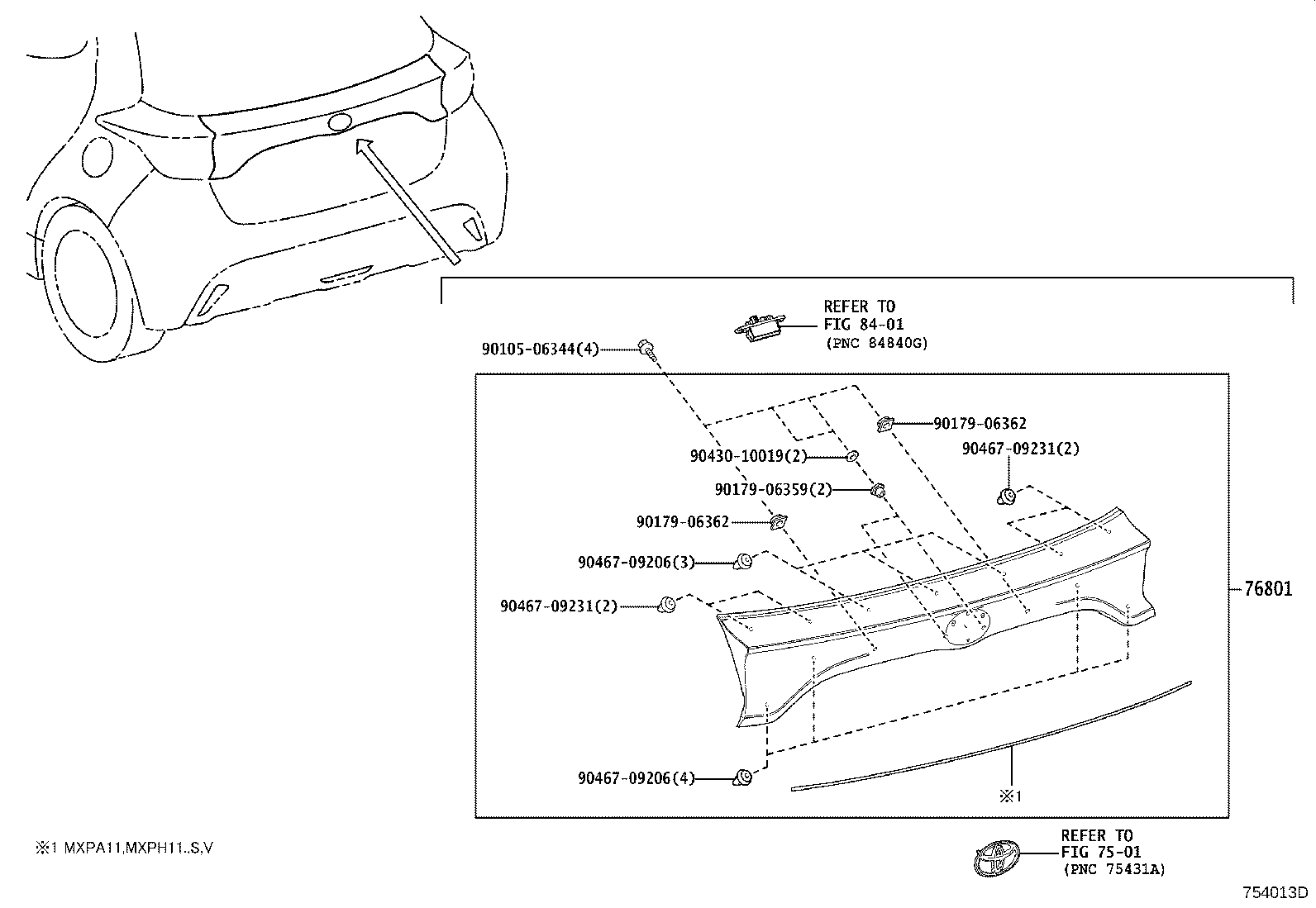 76801-0DC50 GARNISH SUB-ASSY, BACK DOOR, OUTSIDE product image