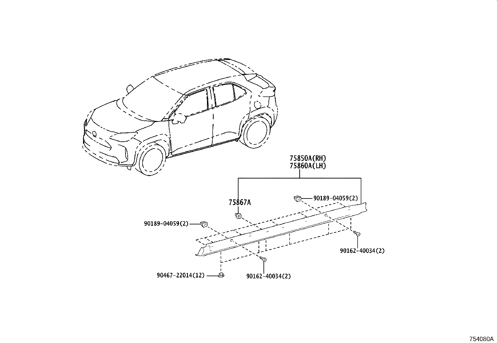 75552-52250 MOULDING, ROOF DRIP SIDE FINISH, LH product image