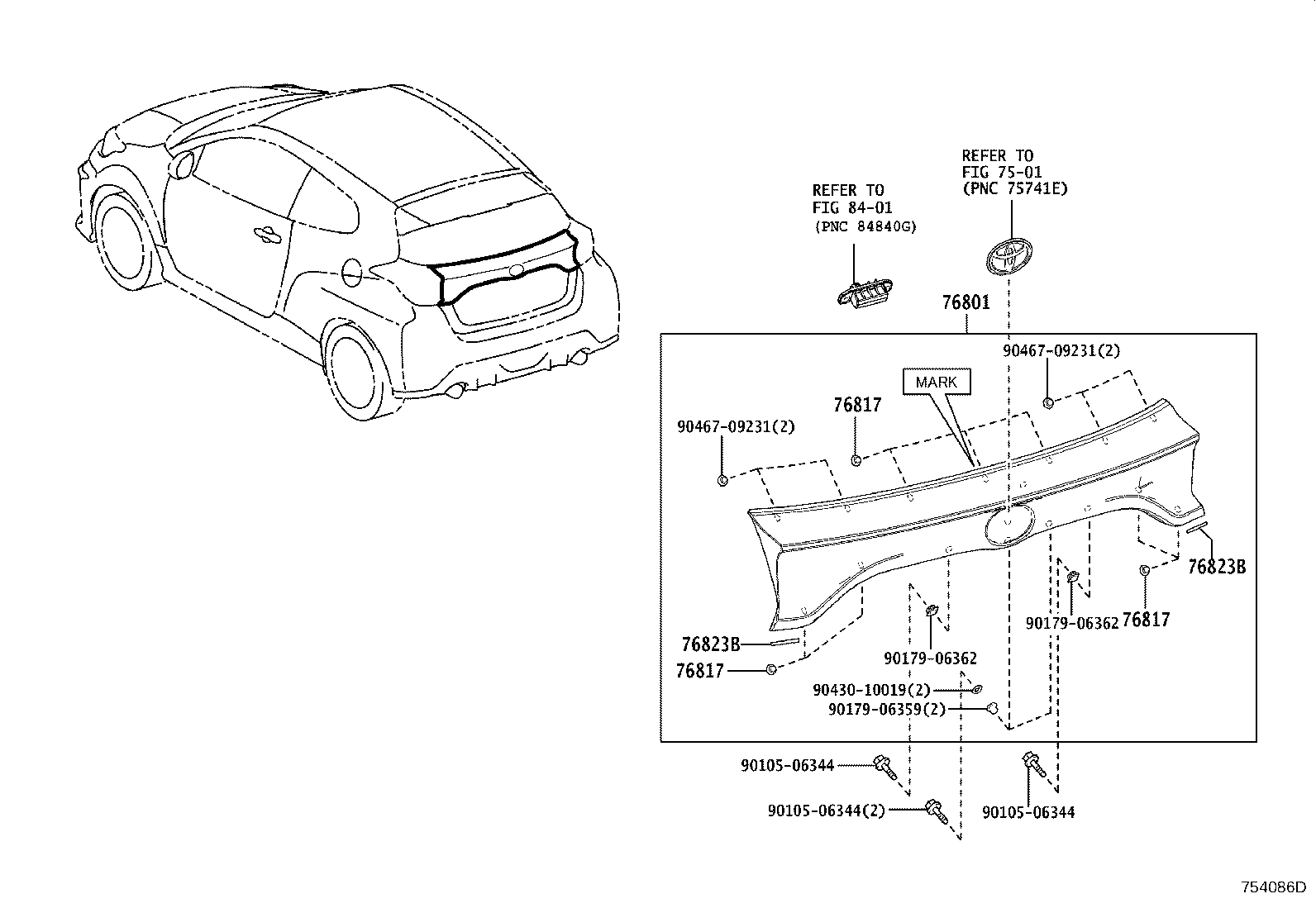 Toyota 76801-52540 GARNISH SUB-ASSY, BACK DOOR, OUTSIDE