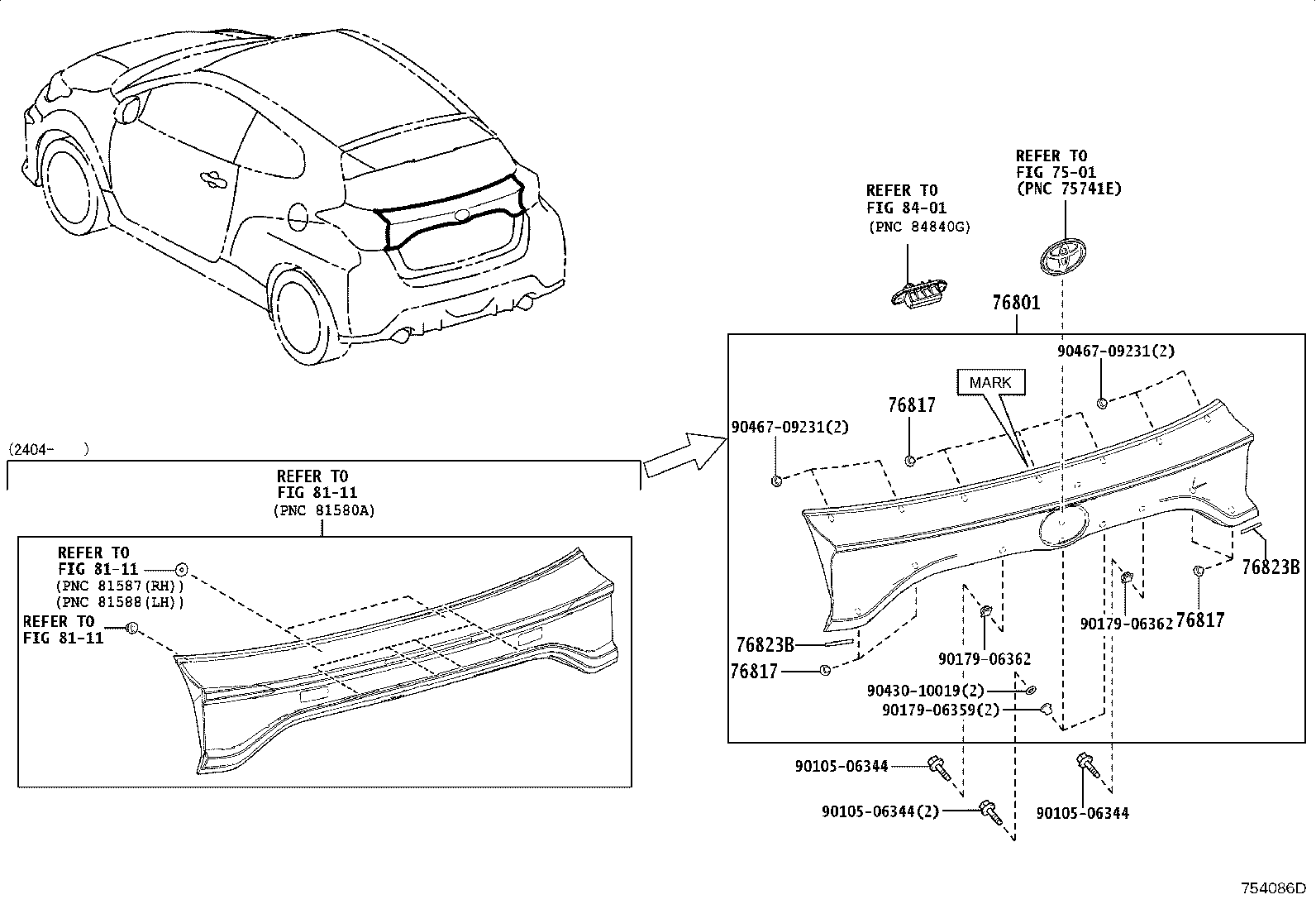76801-52540 GARNISH SUB-ASSY, BACK DOOR, OUTSIDE product image