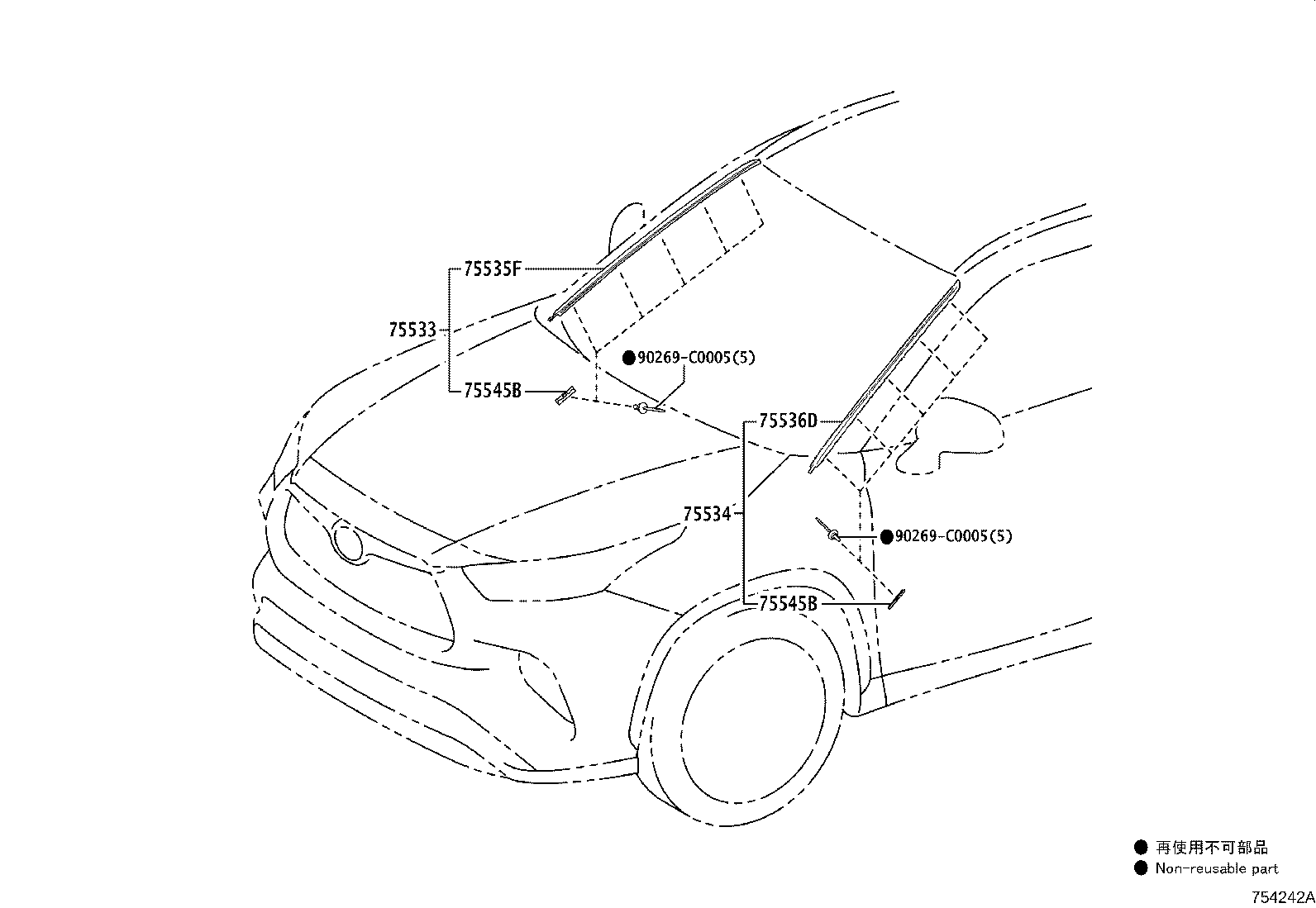 75504-0E040 MOULDING, WINDSHIELD, OUTSIDE RH product image