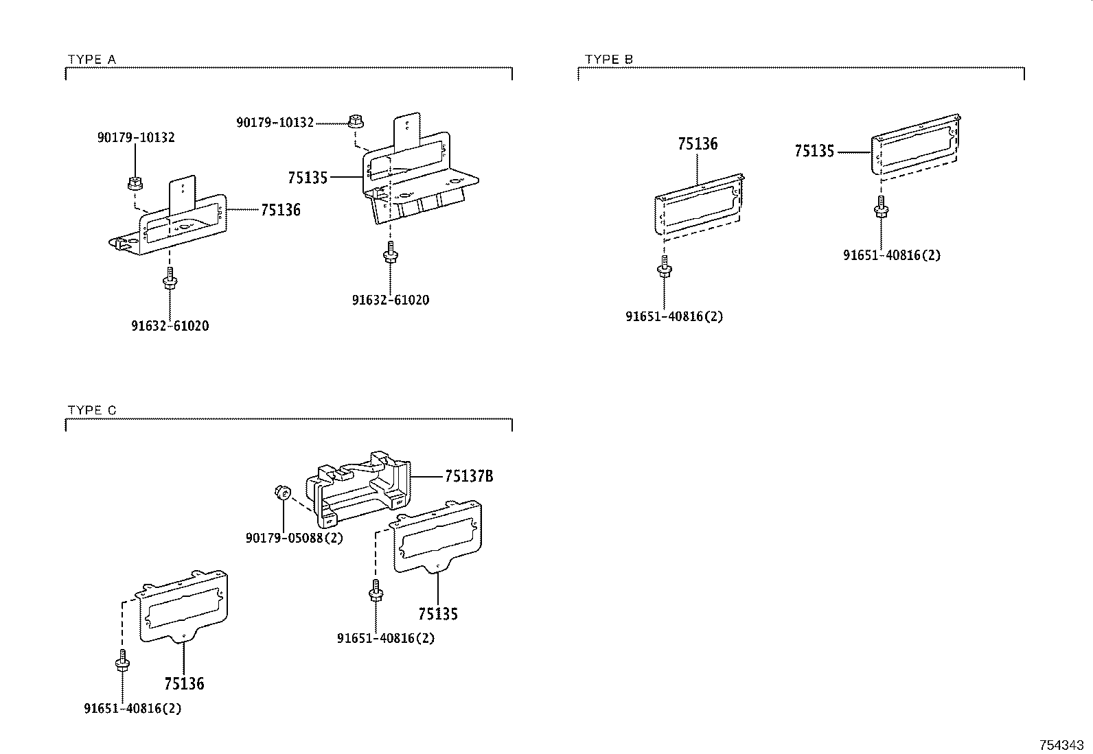75136-25041 BRACKET, COMBINATION REAR LAMP, LH product image