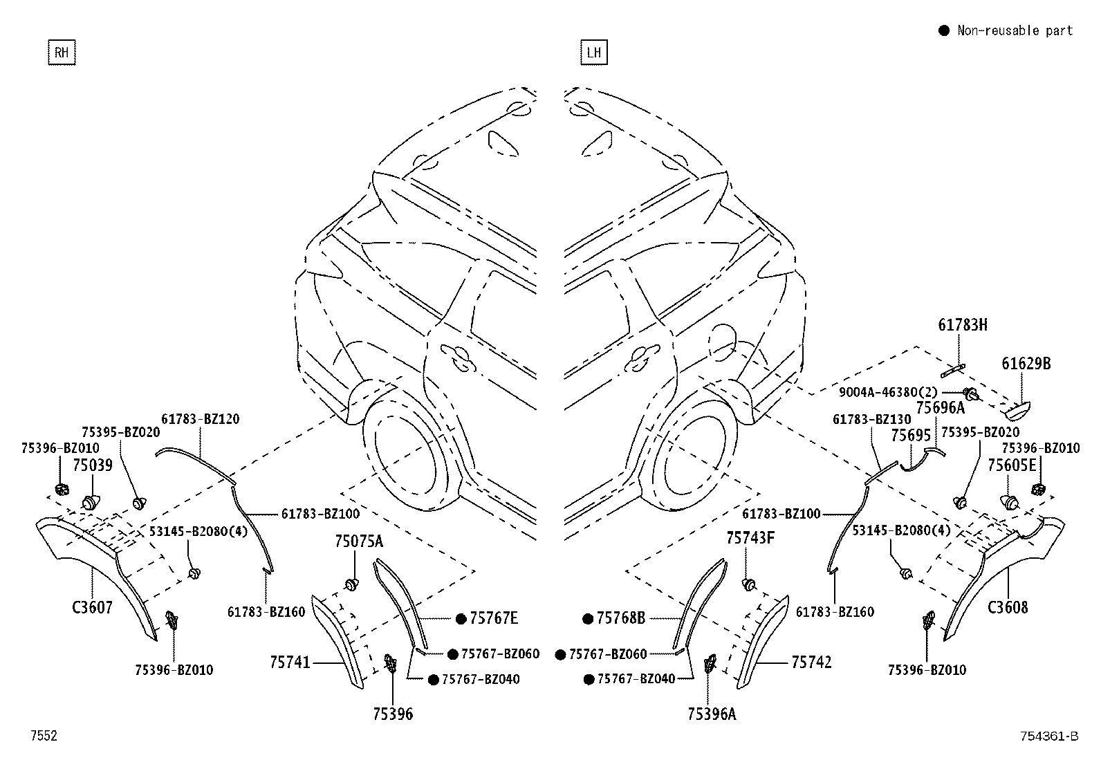 61682-BZ080 EXTENSION SUB-ASSY, REAR FENDER, LH product image