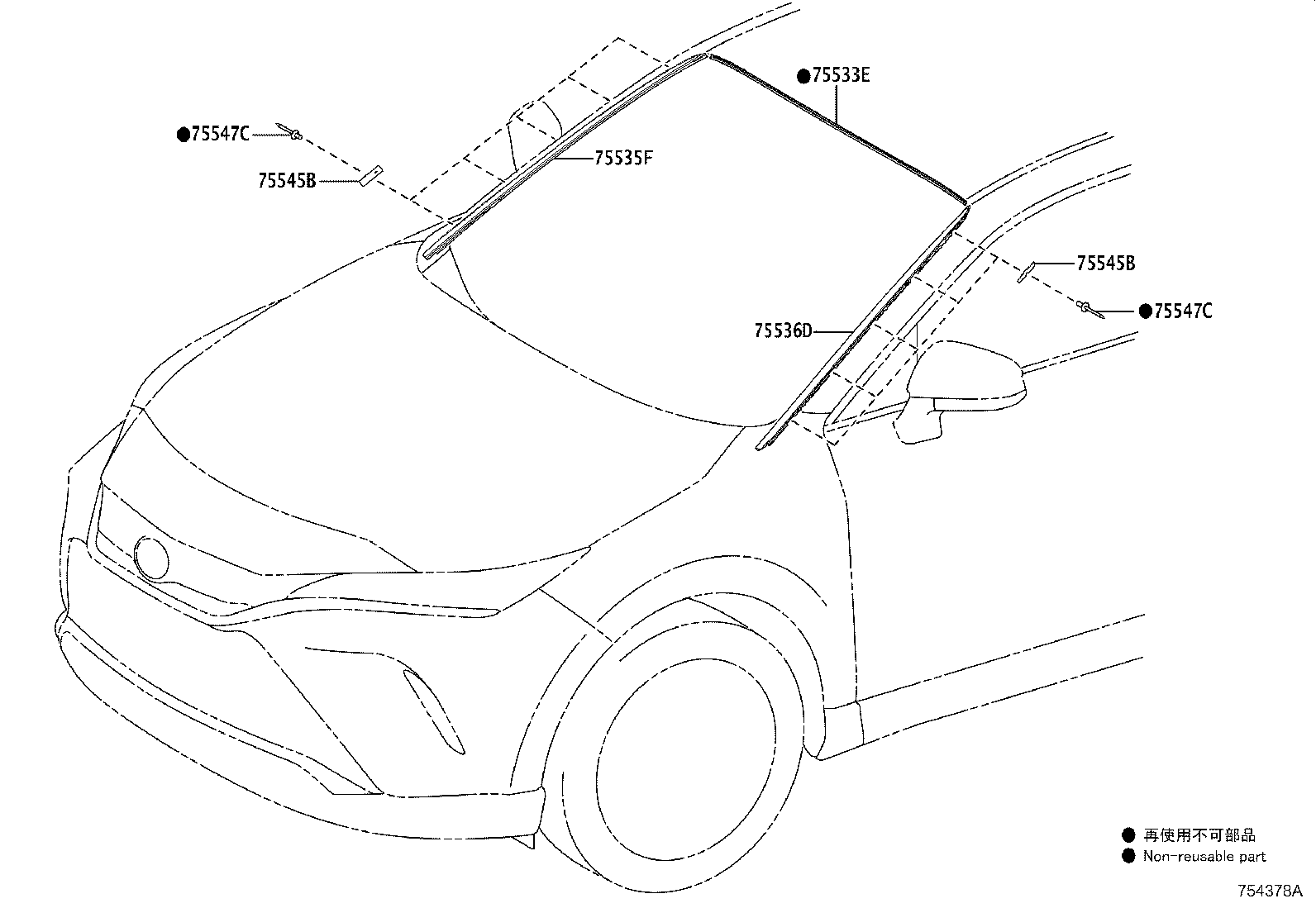 75533-0E050 MOULDING, WINDSHIELD, OUTSIDE product image
