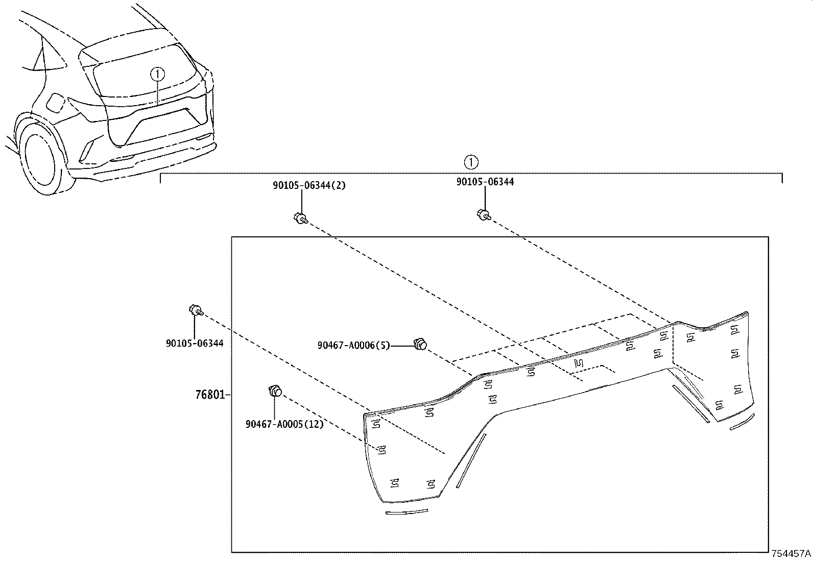 Toyota 76801-F6900 GARNISH SUB-ASSY, BACK DOOR, OUTSIDE