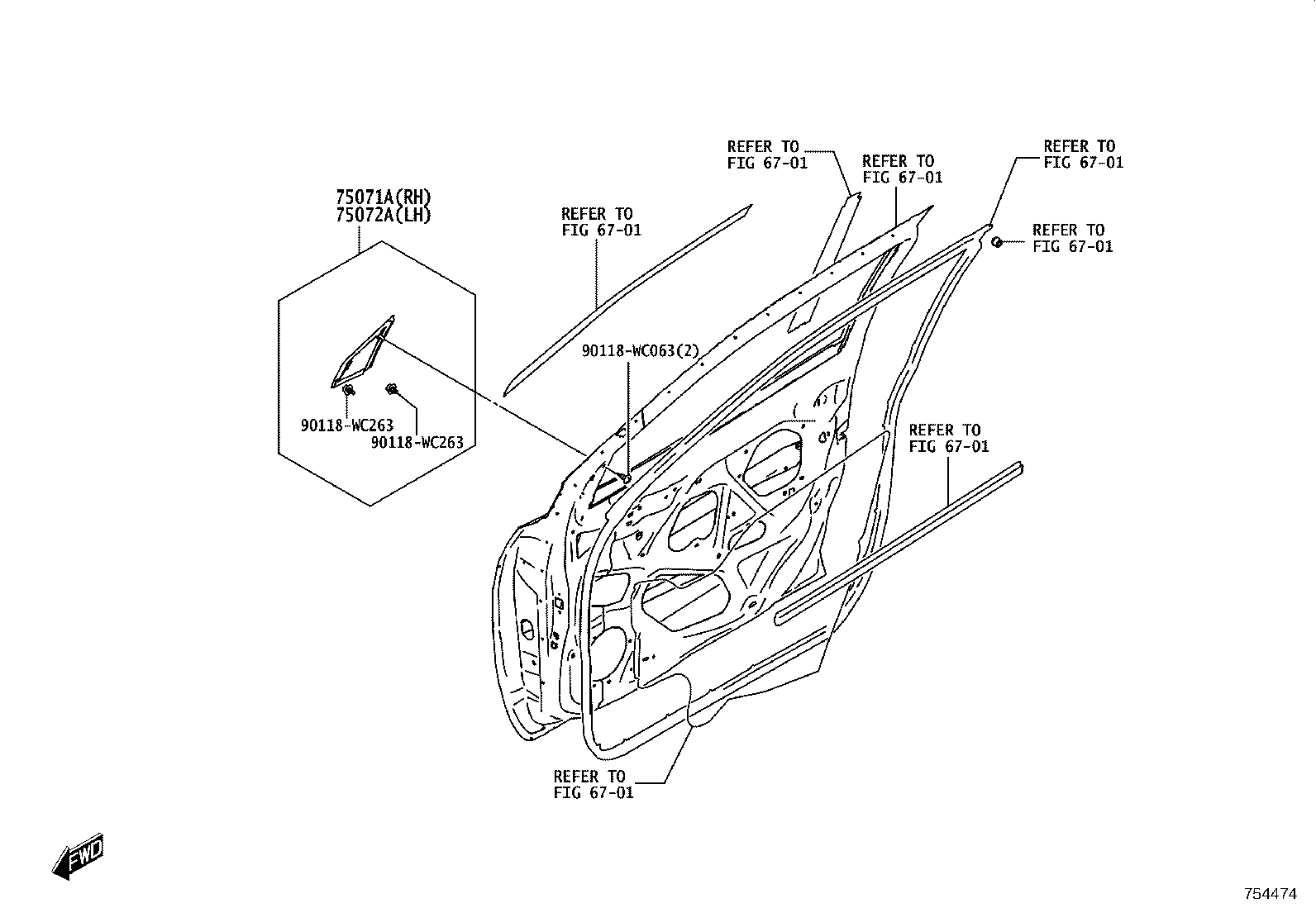 67495-WC002 MOULDING SUB-ASSY, FRONT DOOR, OUTSIDE RH product image