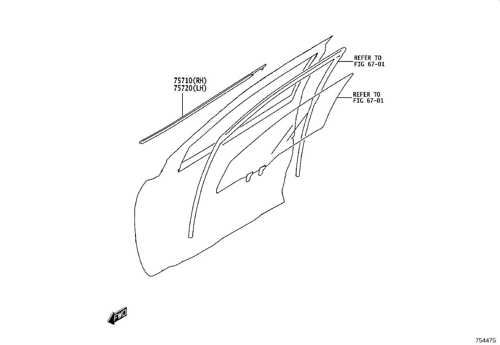 67495-WC002 MOULDING SUB-ASSY, FRONT DOOR, OUTSIDE RH product image