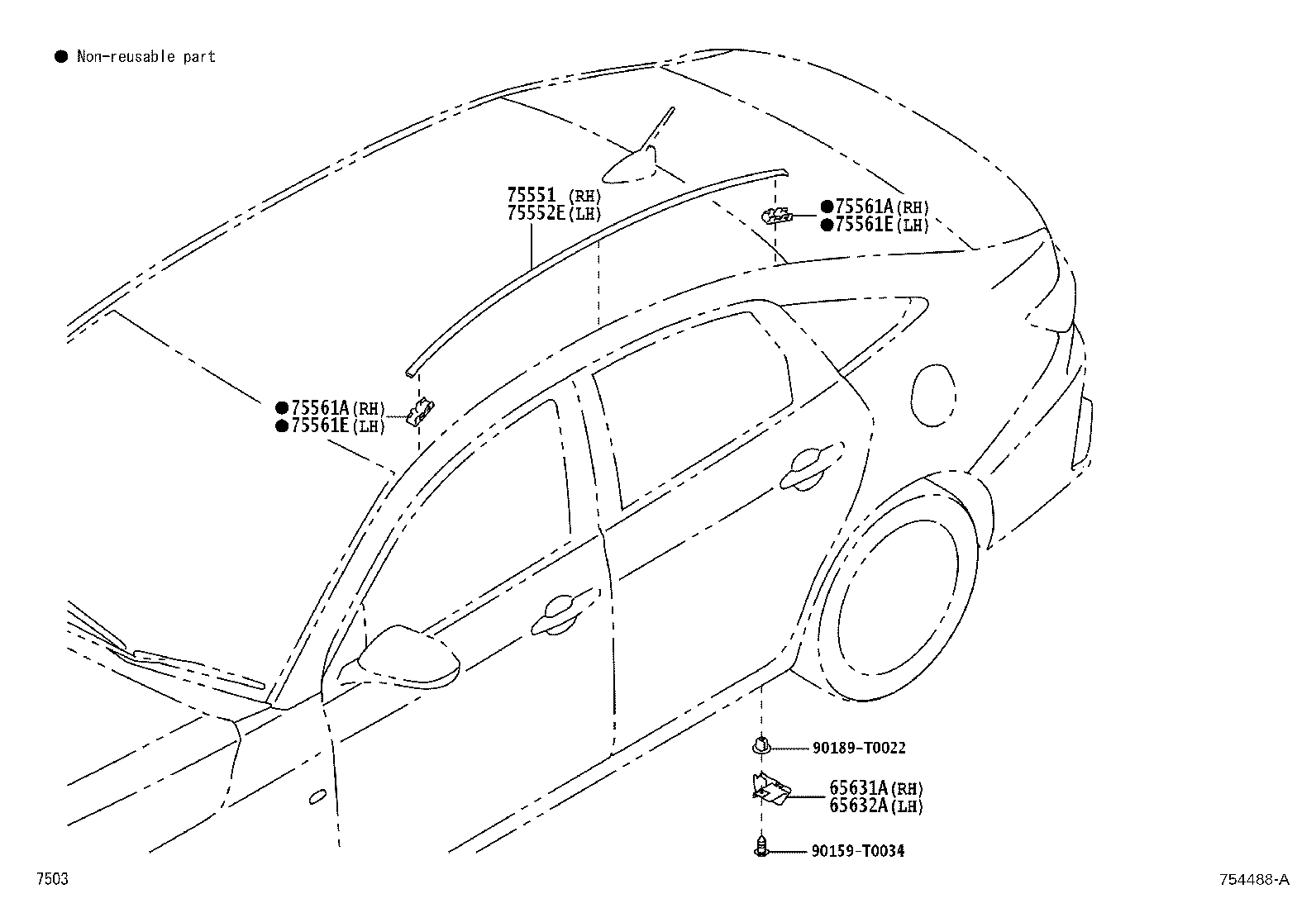75552-BZ210 MOULDING, ROOF DRIP SIDE FINISH, LH product image
