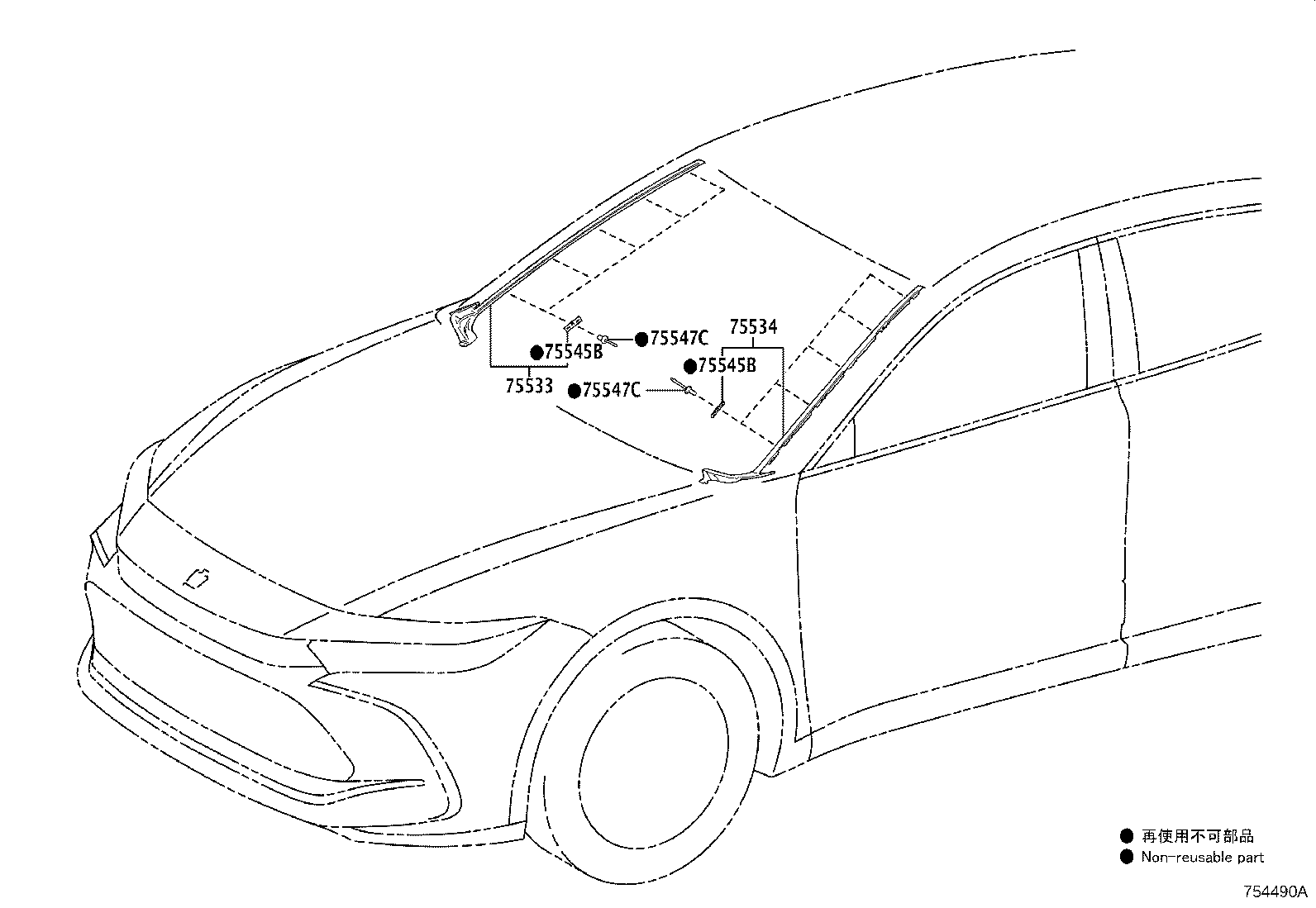 Toyota 75535-30280 MOULDING, WINDSHIELD, OUTSIDE RH