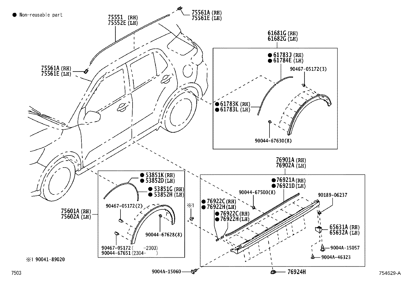 Toyota 75601-BZ130 MOULDING SUB-ASSY, FRONT FENDER, RH