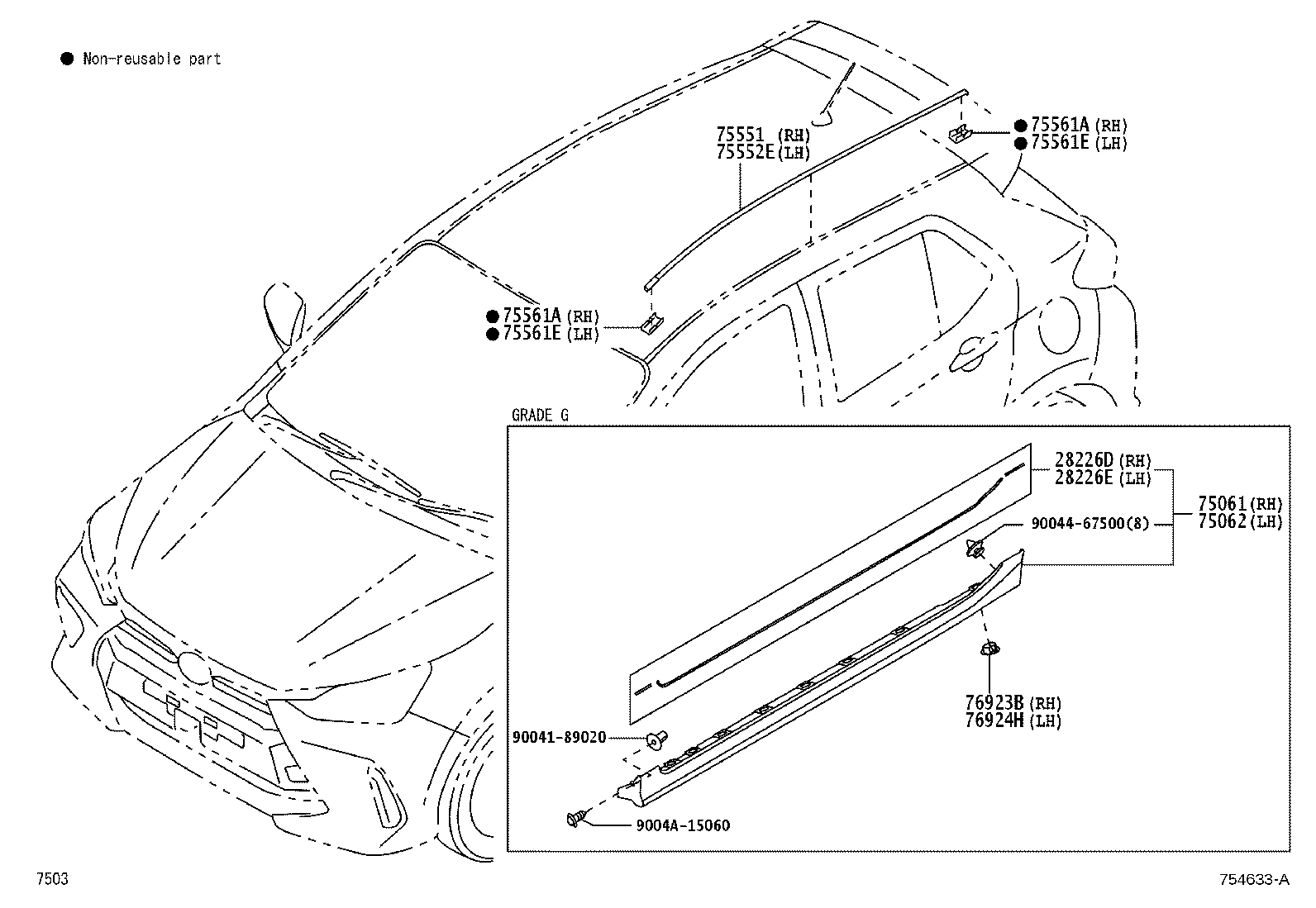 75552-BZ240 MOULDING, ROOF DRIP SIDE FINISH, LH product image
