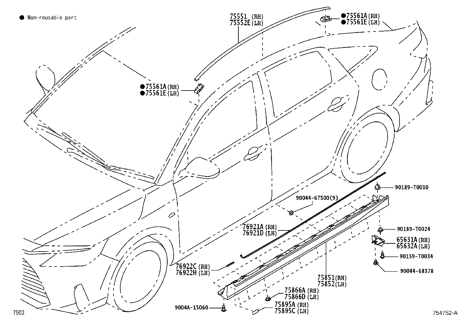75552-BZ210 MOULDING, ROOF DRIP SIDE FINISH, LH product image