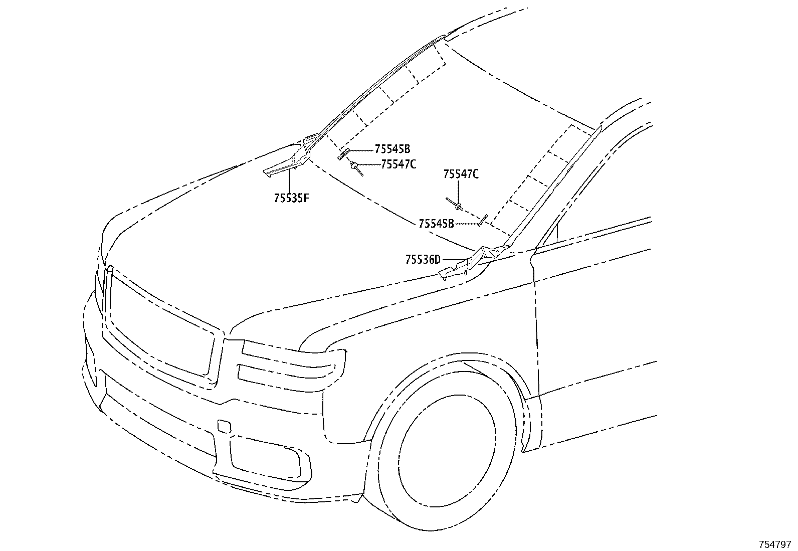 75536-40020-B0 MOULDING, WINDSHIELD, OUTSIDE LOWER LH product image