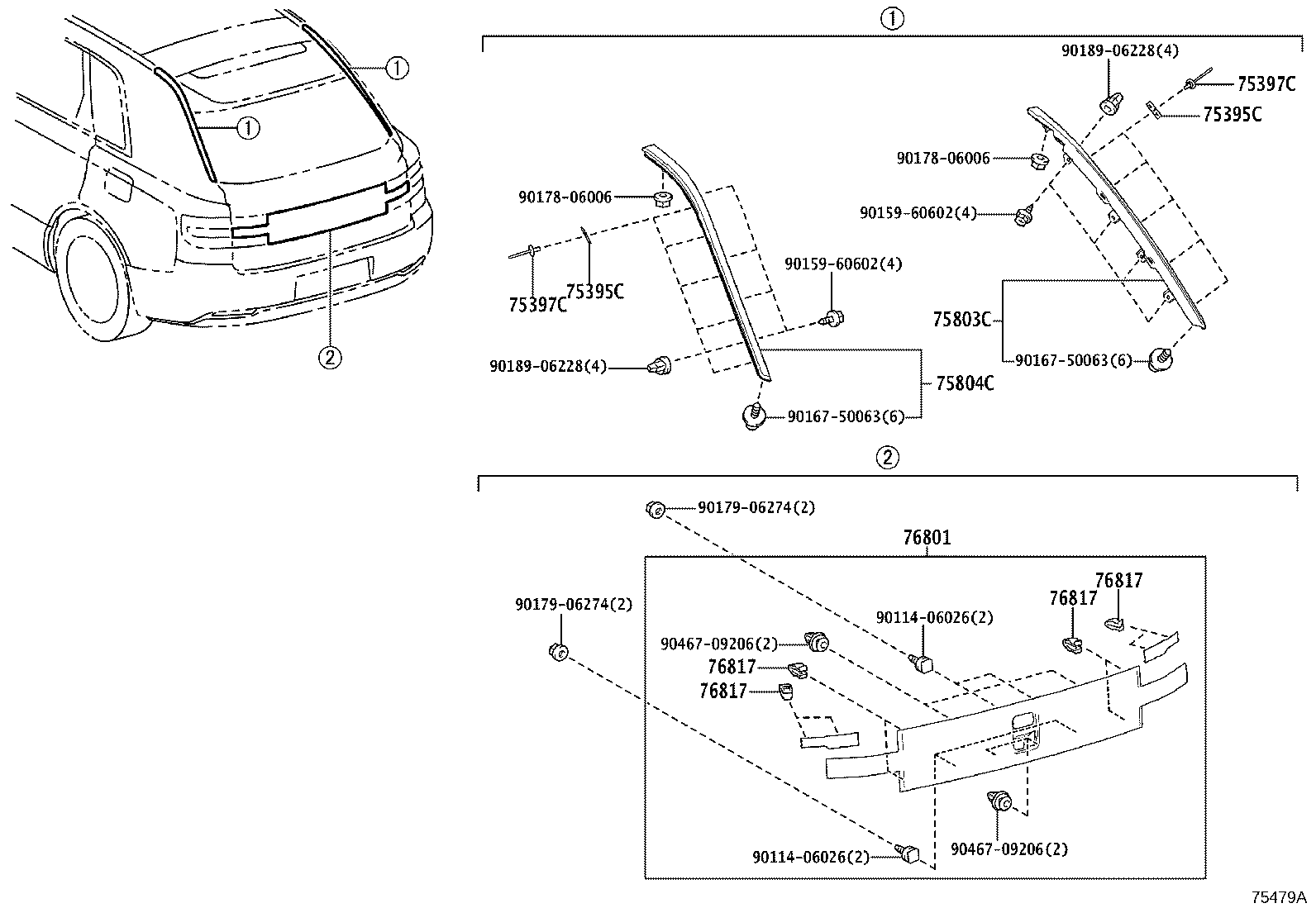 76801-40060-B0 GARNISH SUB-ASSY, BACK DOOR, OUTSIDE product image