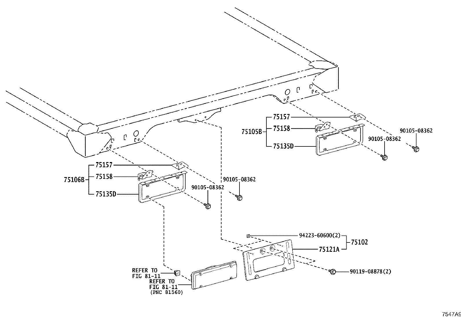 75102-0K030 BRACKET SUB-ASSY, REAR LICENSE PLATE product image