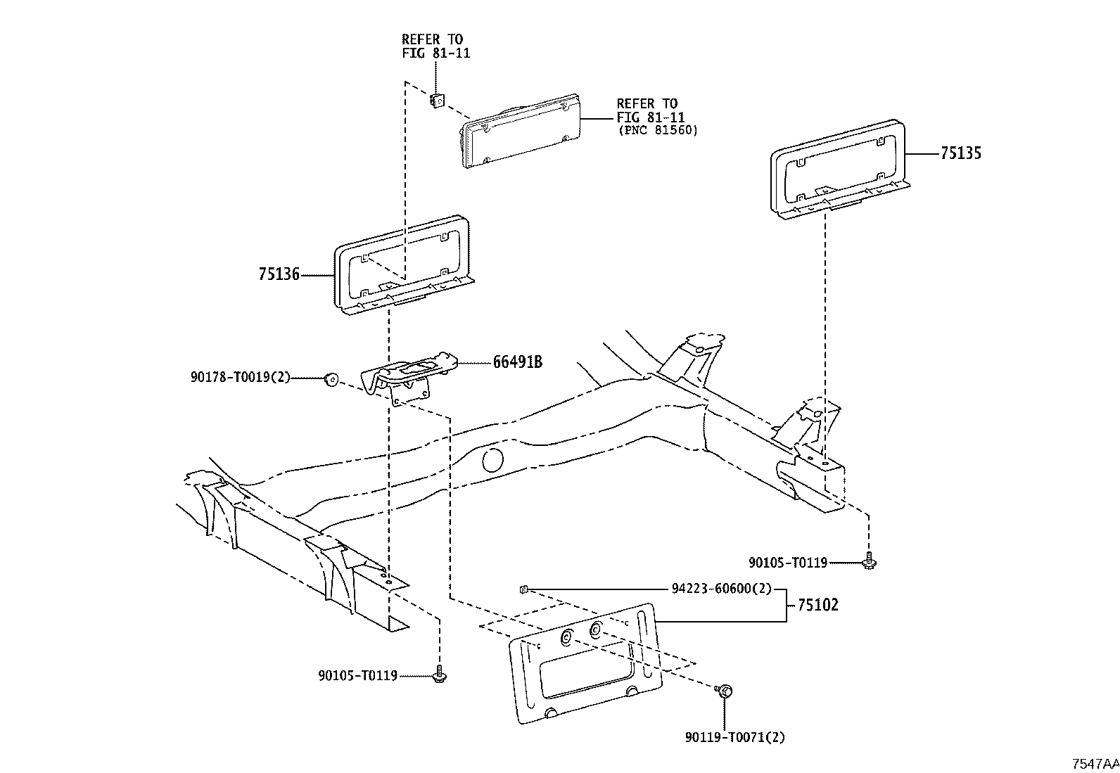 75102-0K030 BRACKET SUB-ASSY, REAR LICENSE PLATE product image