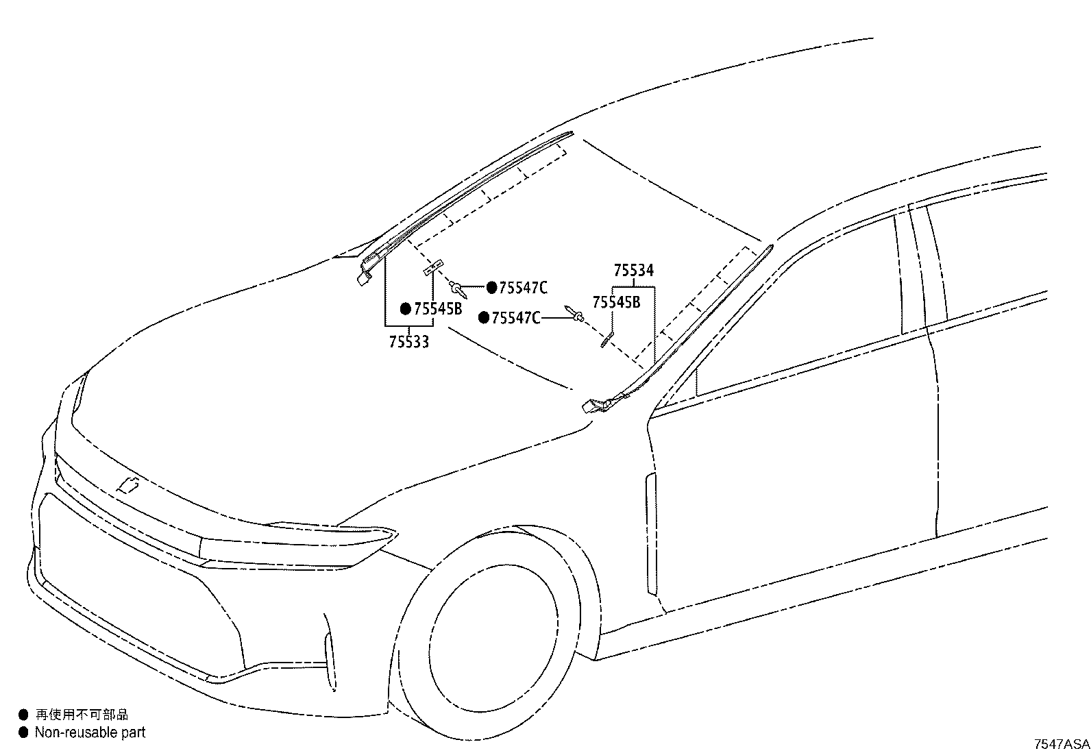 75536-30100 MOULDING, WINDSHIELD, OUTSIDE LH product image