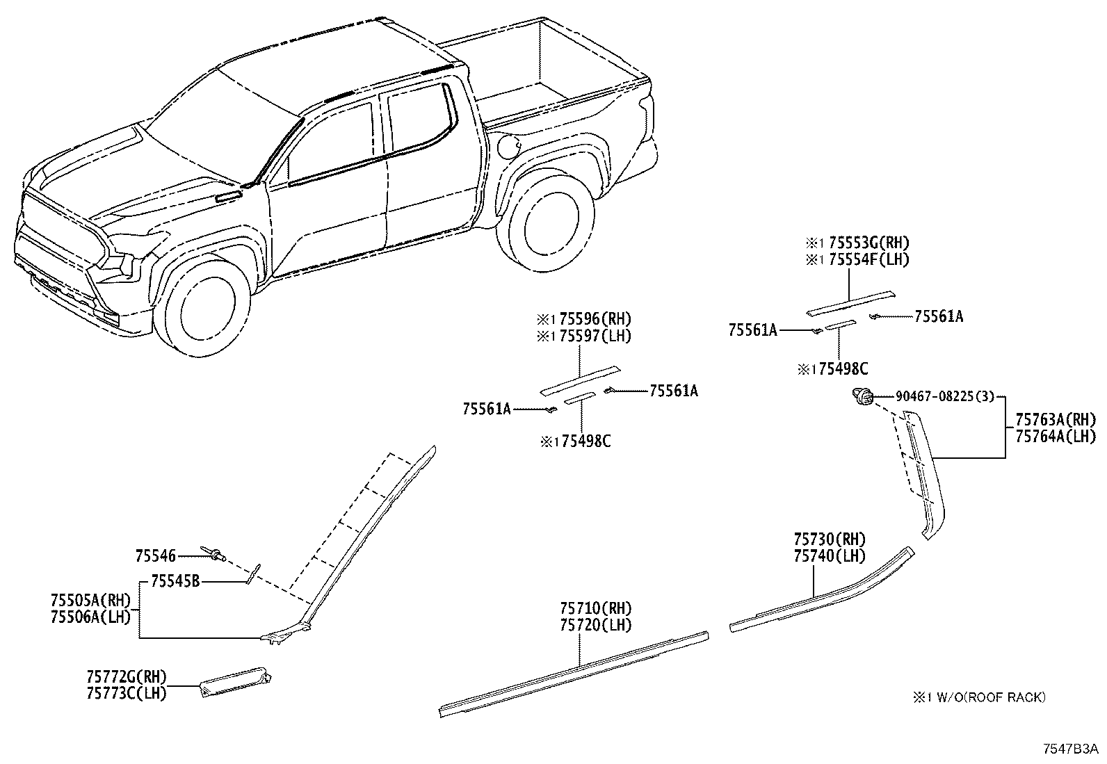 Toyota 75561-AK010 CLIP, ROOF DRIP SIDE FINISH MOULDING