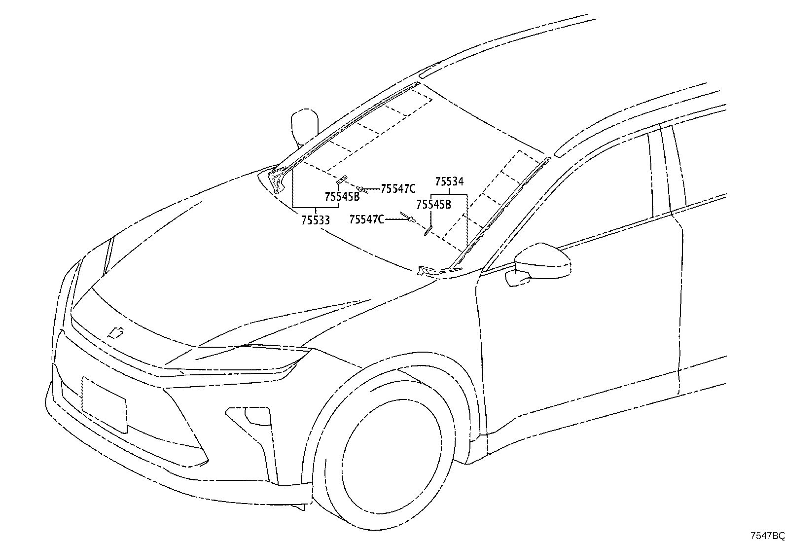 75536-30110 MOULDING, WINDSHIELD, OUTSIDE LH product image