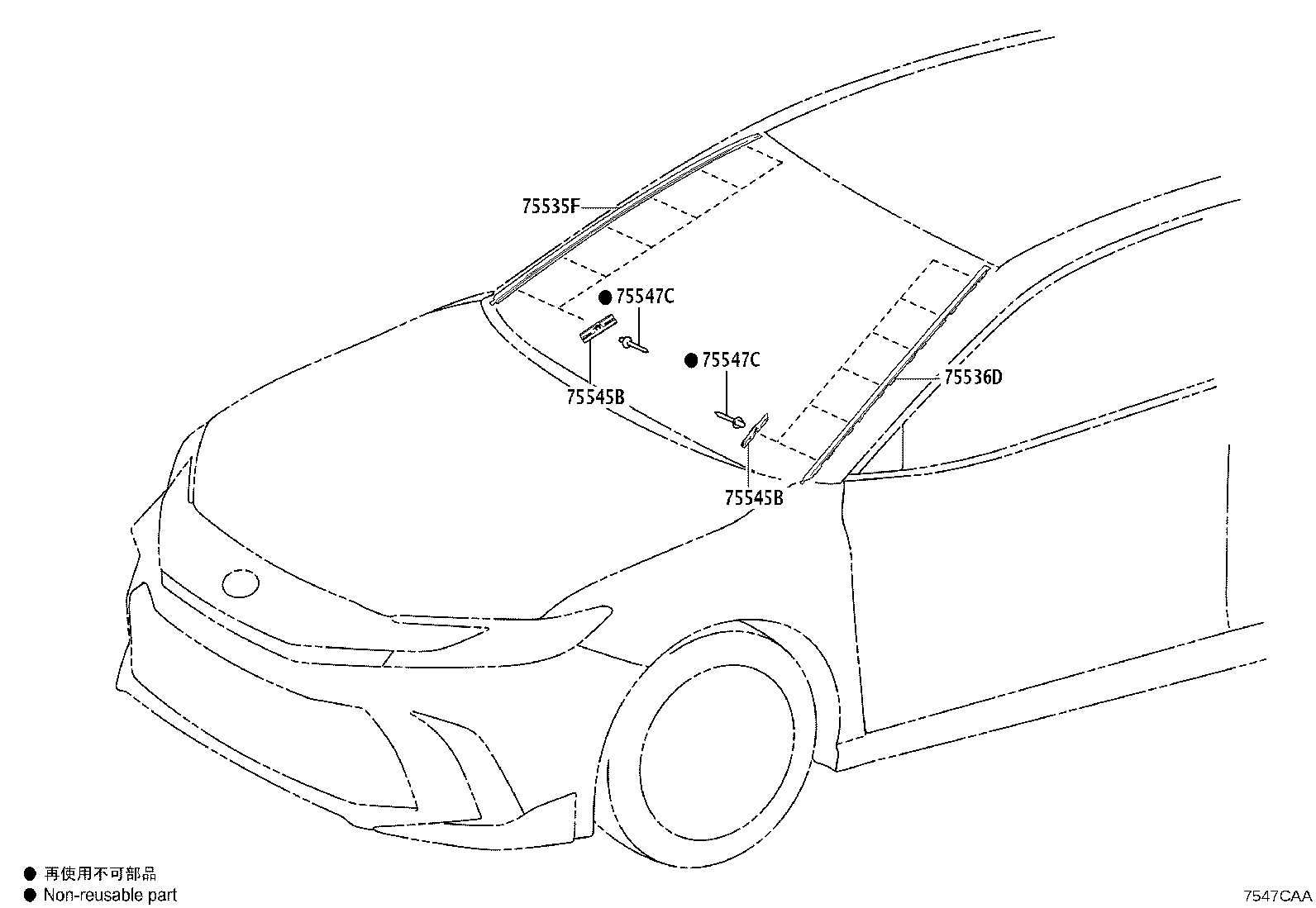 Toyota 75535-AQ010 MOULDING, WINDSHIELD, OUTSIDE LOWER RH