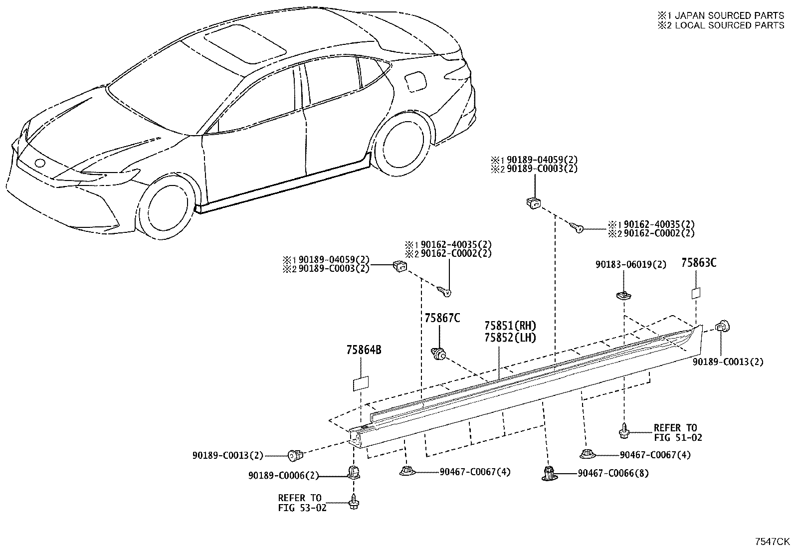 75765-06160 MOULDING, REAR DOOR WINDOW FRAME, RH(REAR PILLAR SIDE) product image