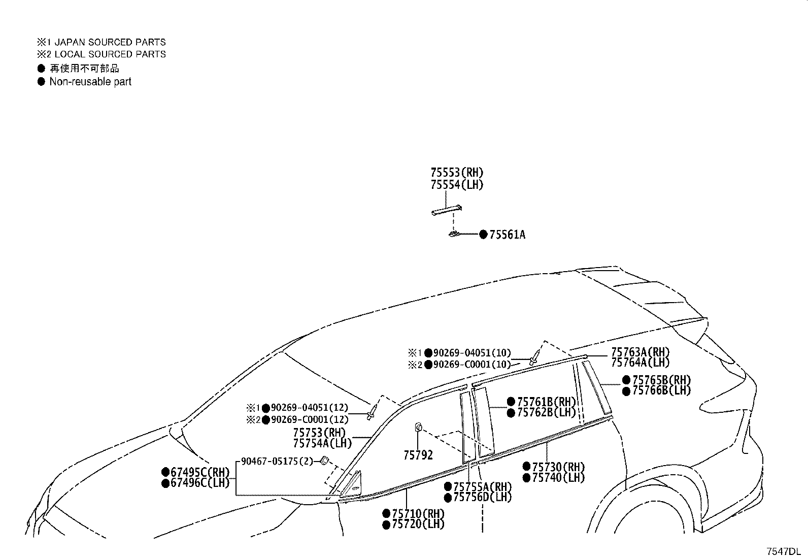 75087-0E040 MOULDING, QUARTER PANEL WHEEL OPENING, RH product image