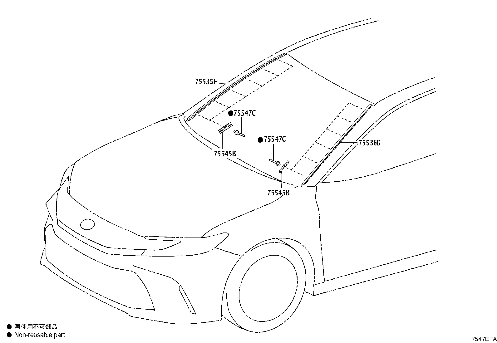 75535-33080 MOULDING, WINDSHIELD, OUTSIDE LOWER RH product image