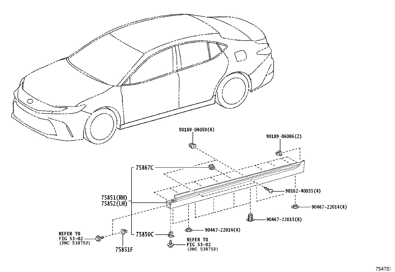 75740-33240 MOULDING ASSY, REAR DOOR BELT, LH product image