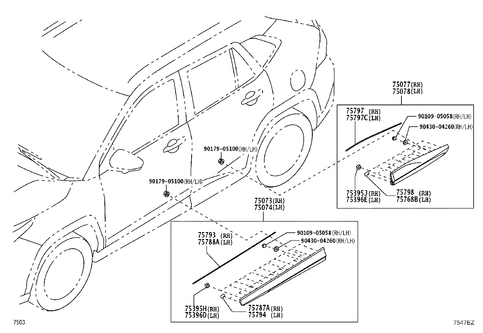 75602-BZ140 MOULDING SUB-ASSY, FRONT FENDER, LH product image
