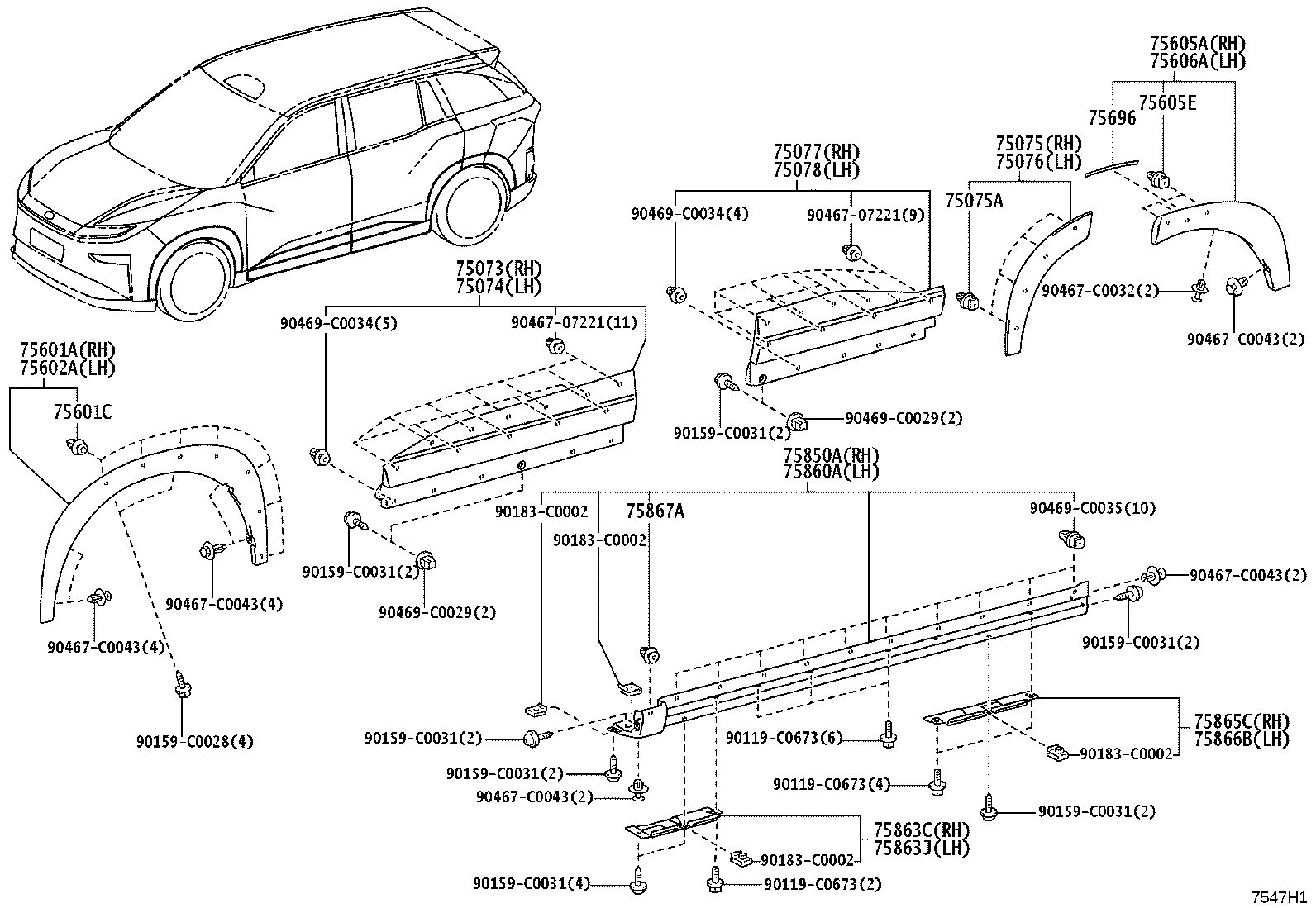 75756-YL021 COVER SUB-ASSY, FRONT PILLAR, UPR LH product image