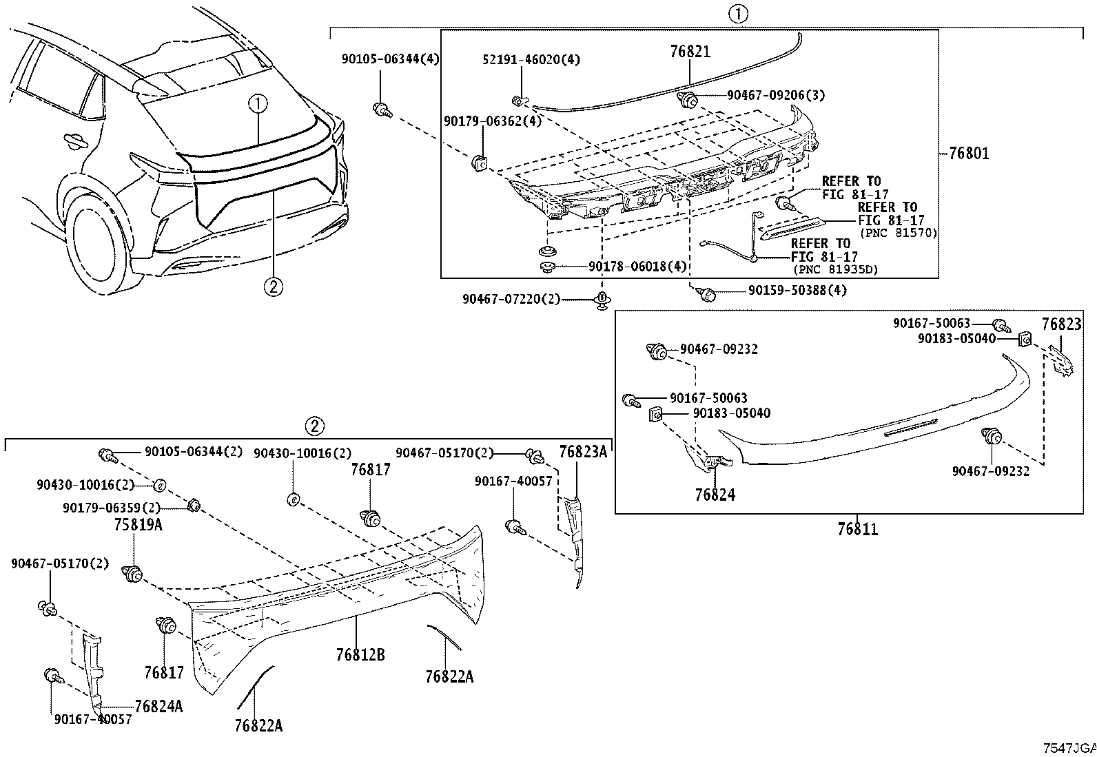 76801-46080 GARNISH SUB-ASSY, BACK DOOR, OUTSIDE product image