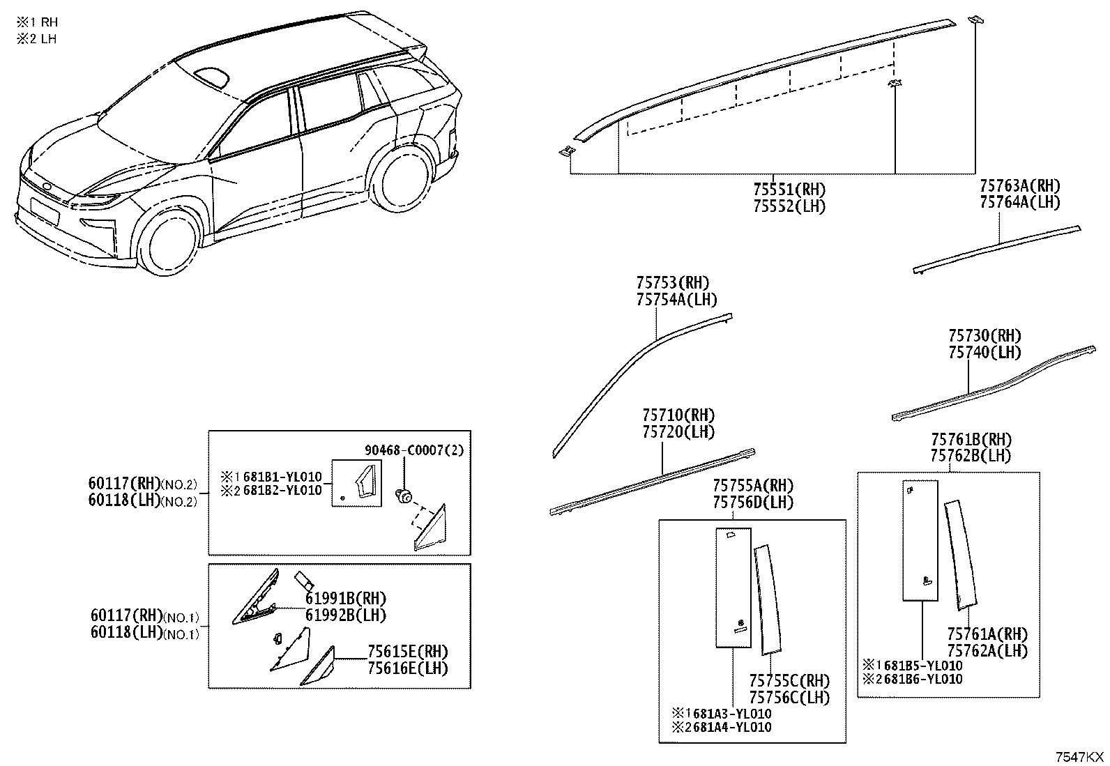 75762-YL040 MOULDING, REAR DOOR WINDOW FRAME, FRONT LH product image