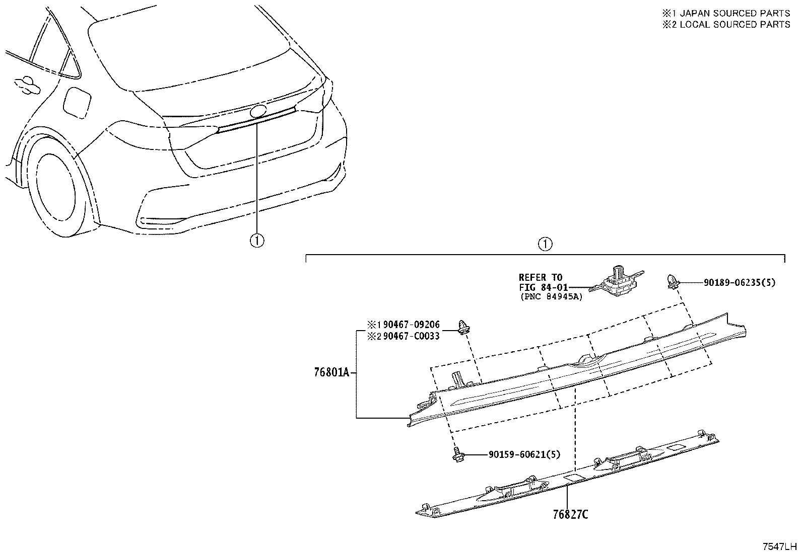76801-02J90 GARNISH SUB-ASSY, LUGGAGE COMPARTMENT DOOR, OUTSIDE product image